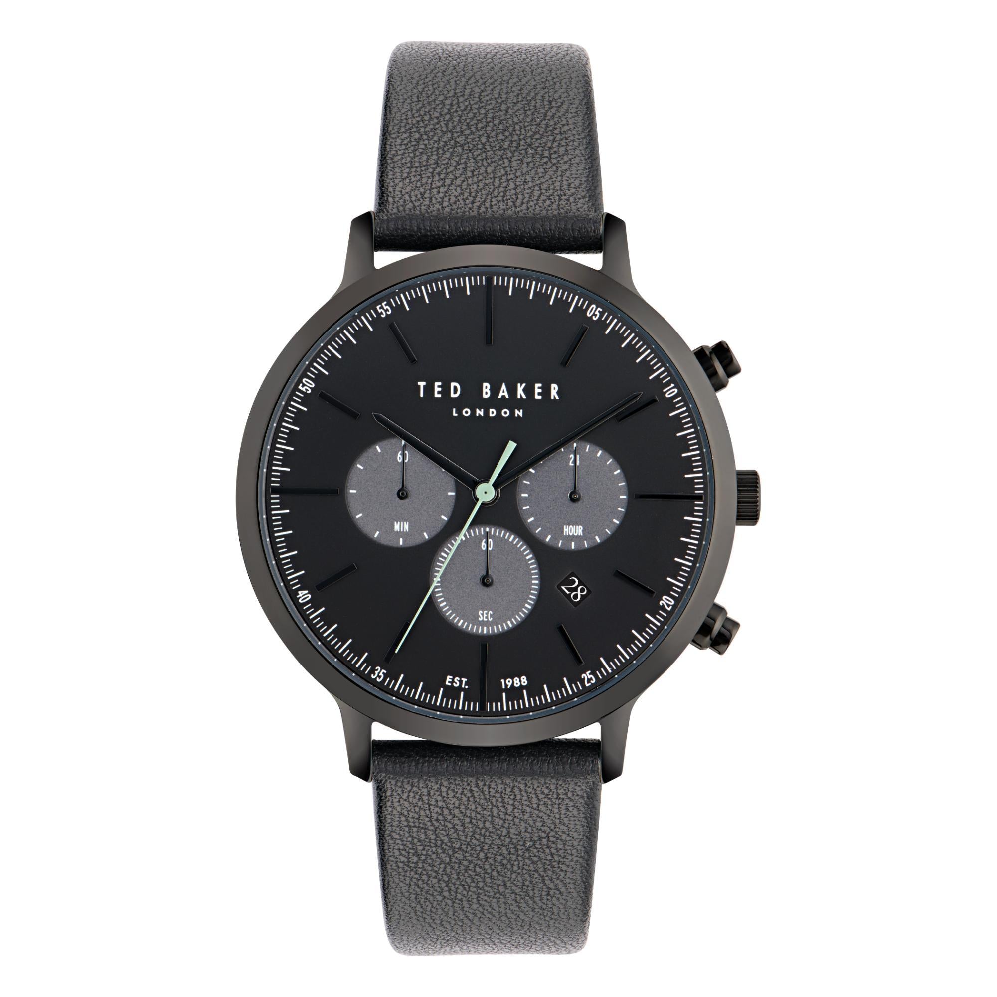 Ted Baker Timeless Black Dial Leather Men's Watch BKPHAF404