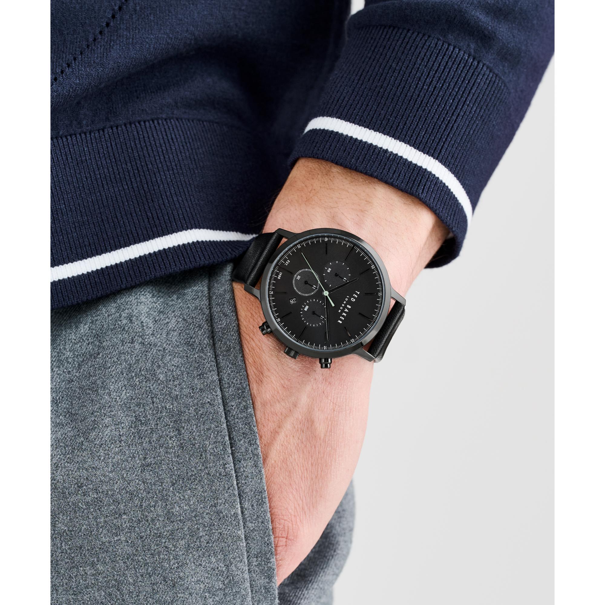 Ted Baker Timeless Black Dial Leather Men's Watch BKPHAF404