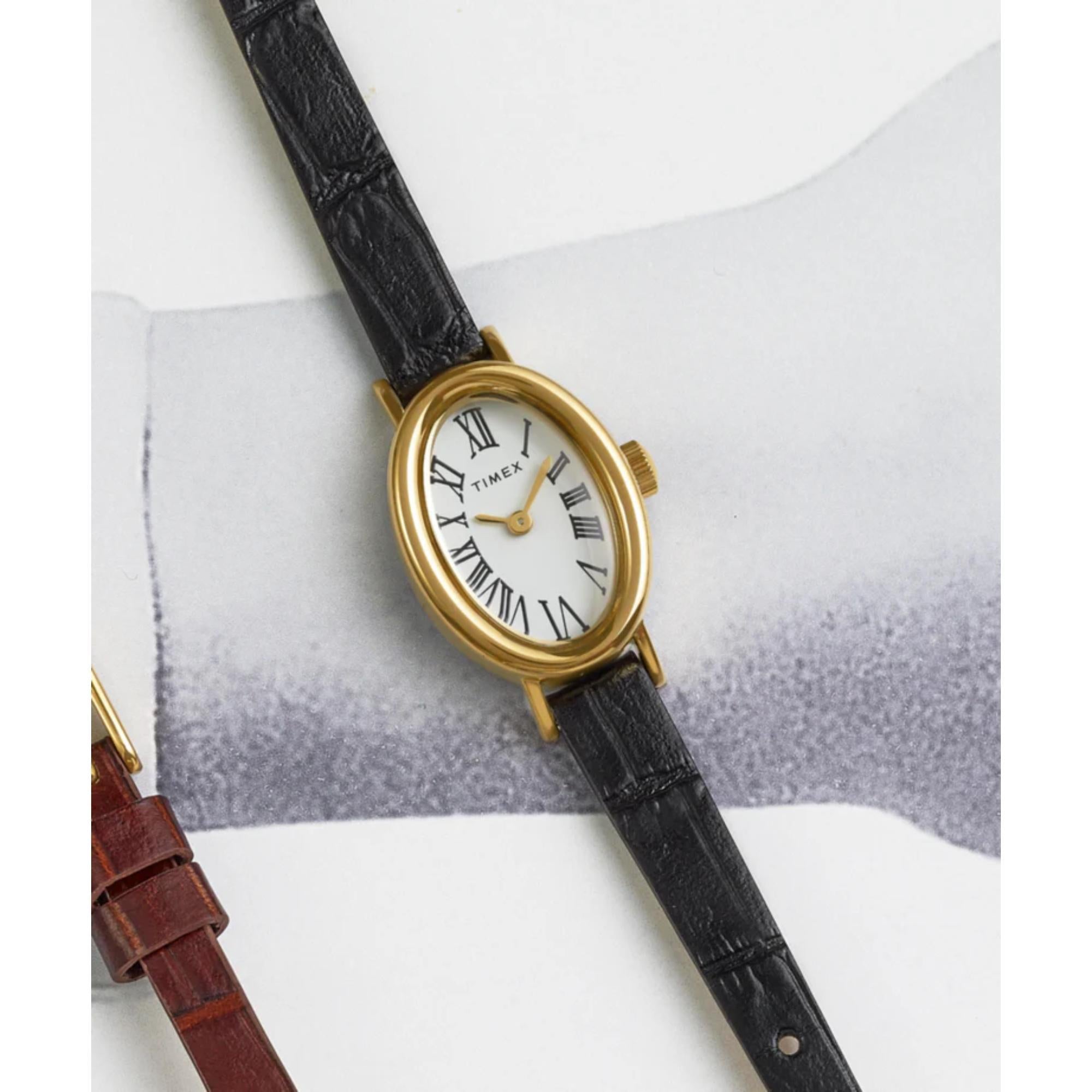 Timex Cavatina White Dial Black Leather Strap Women's Watch TW2W78300
