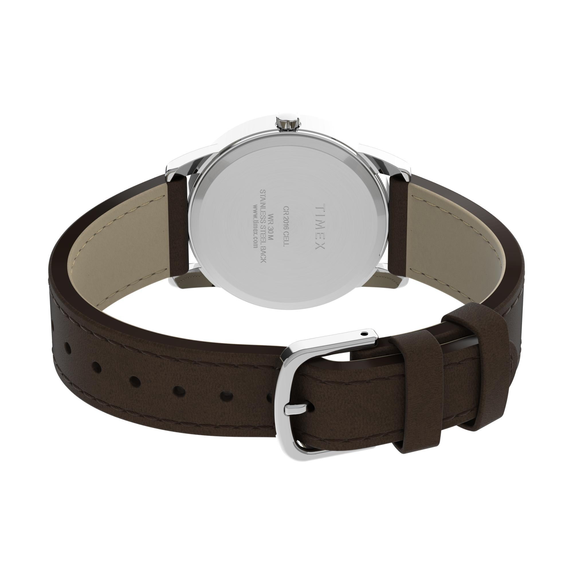 Timex Men's Basic Round Brown Leather Strap Silver Dial Watch T20041