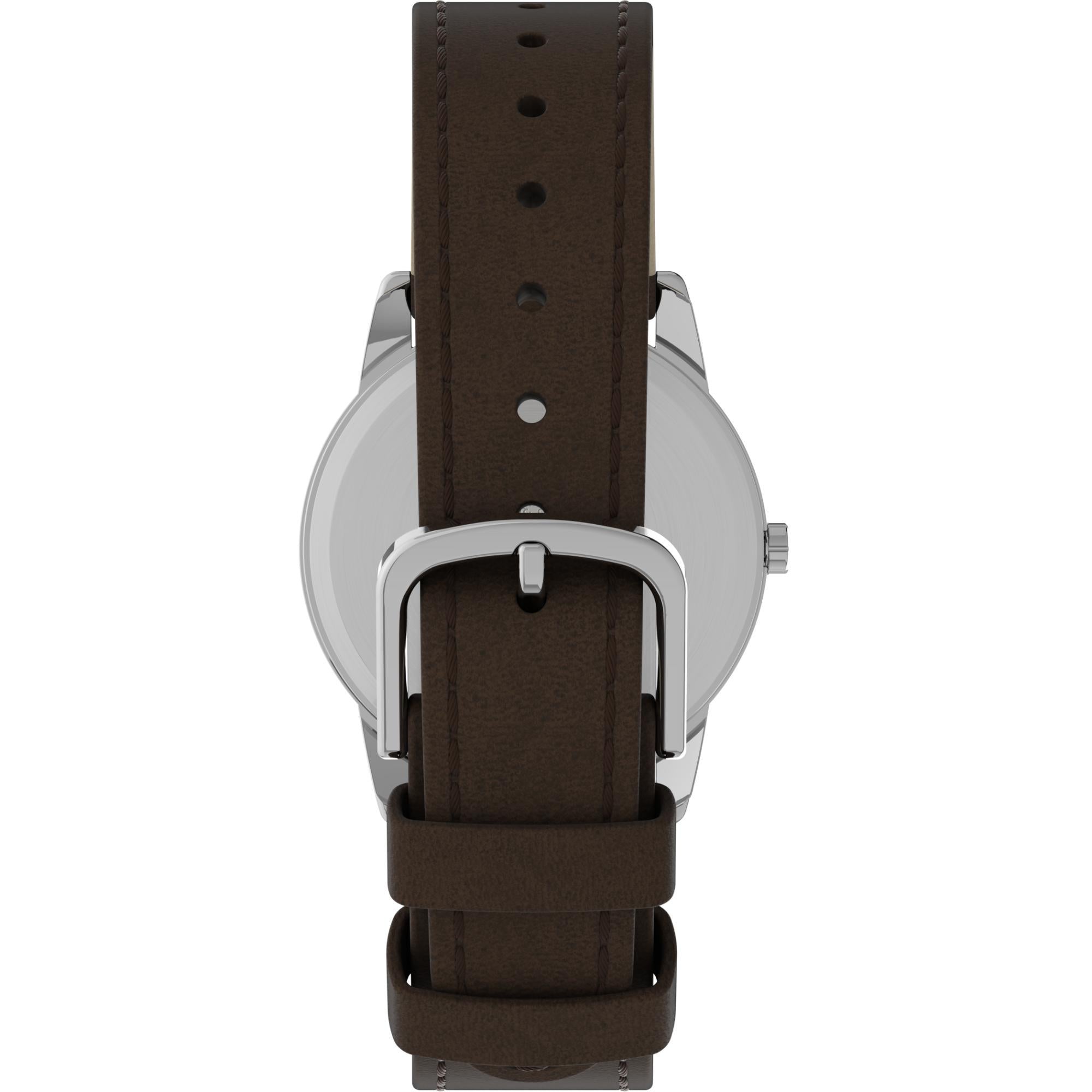Timex Men's Basic Round Brown Leather Strap Silver Dial Watch T20041