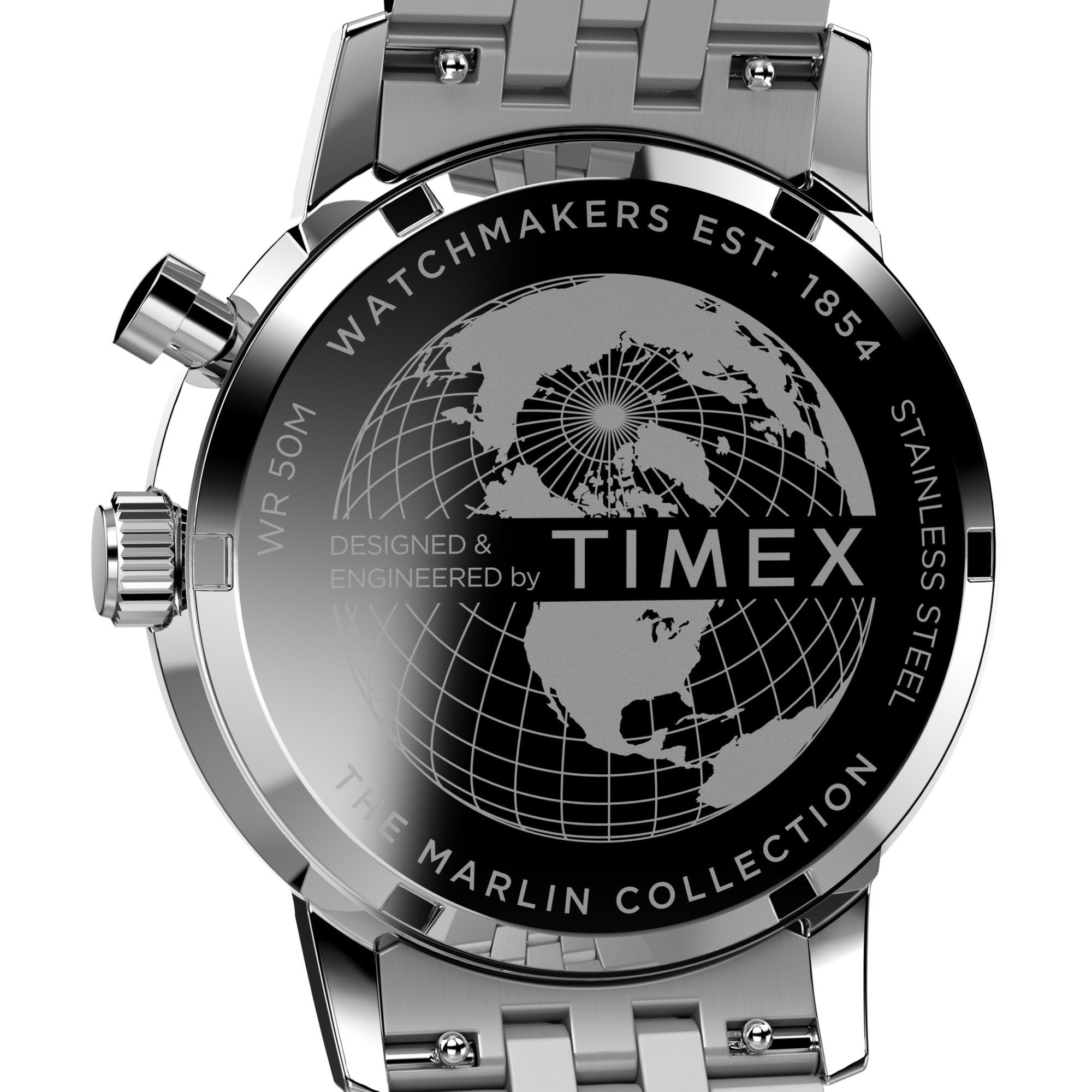Timex Marlin Quartz Moon Phase Stainless Steel Case Blue Dial Bracelet Men’s Watch TW2W51300