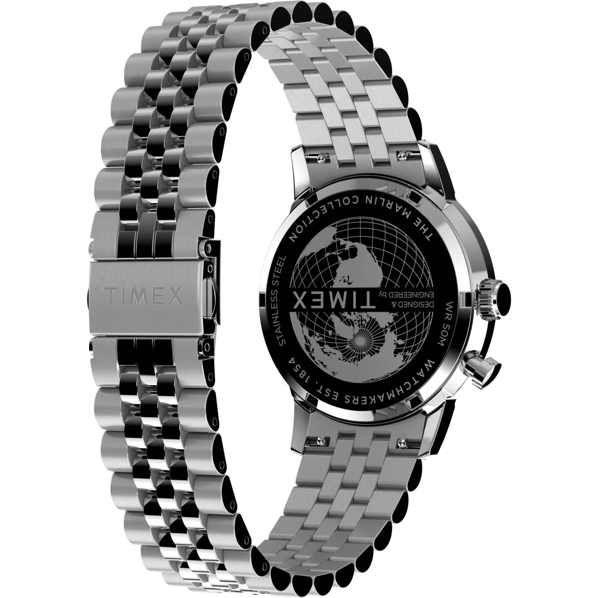 Timex Marlin Quartz Moon Phase Stainless Steel Case Blue Dial Bracelet Men’s Watch TW2W51300