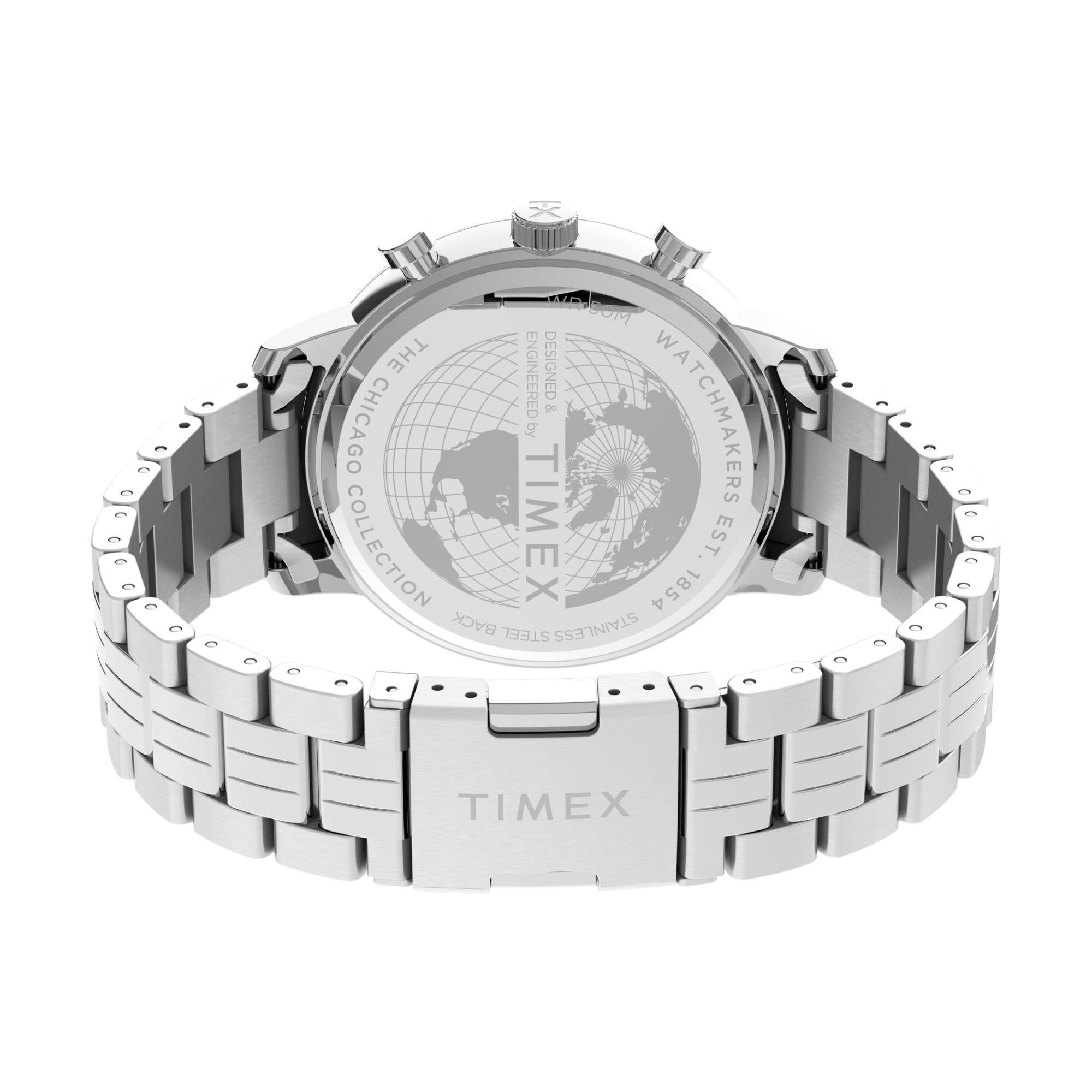 Timex Chicago Chrono Silver-Tone Case Black Dial with Stainless Steel Bracelet Men's Watch TW2V01600