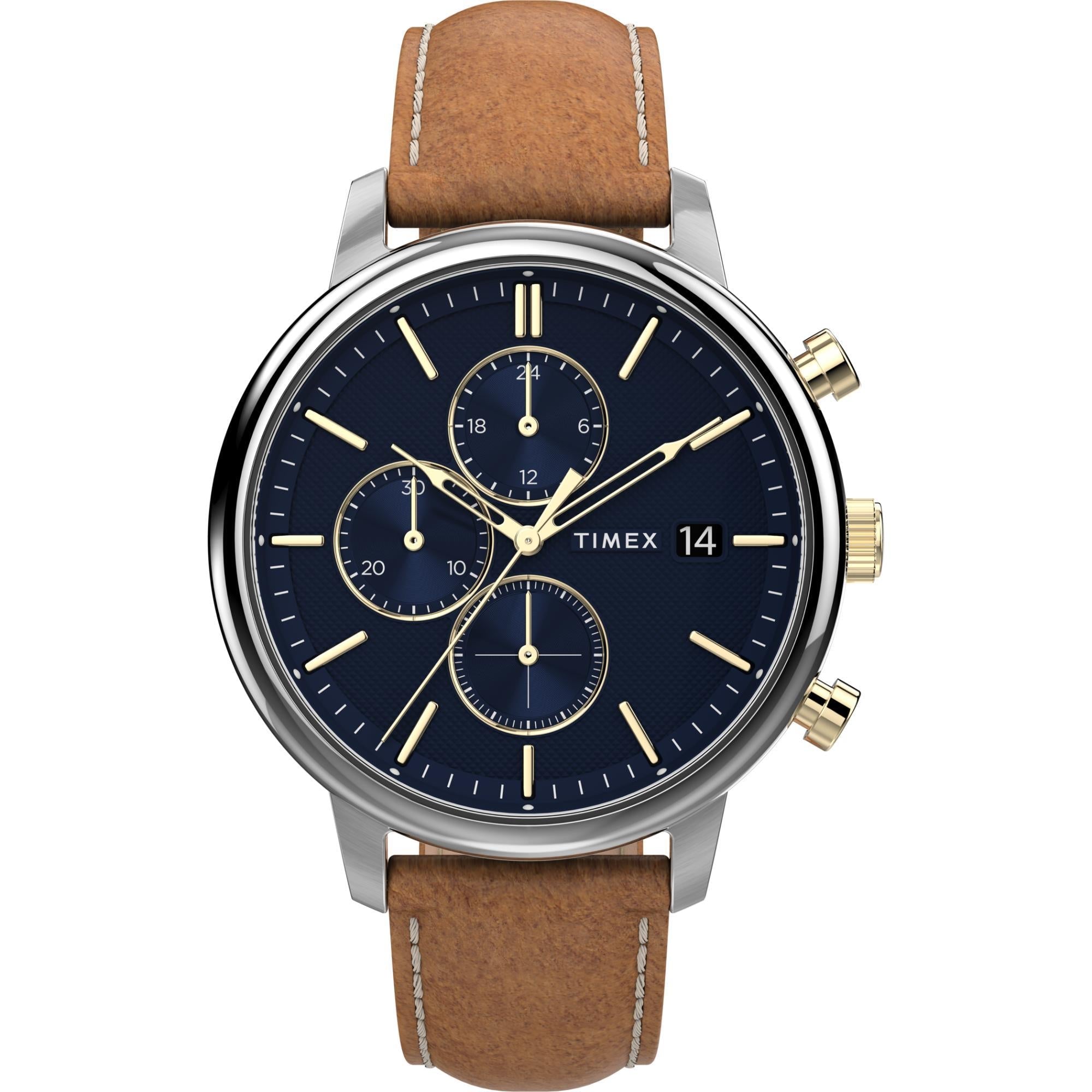 Timex Chicago Chronograph Blue Dial Tan Leather Strap Men's Watch TW2U39000