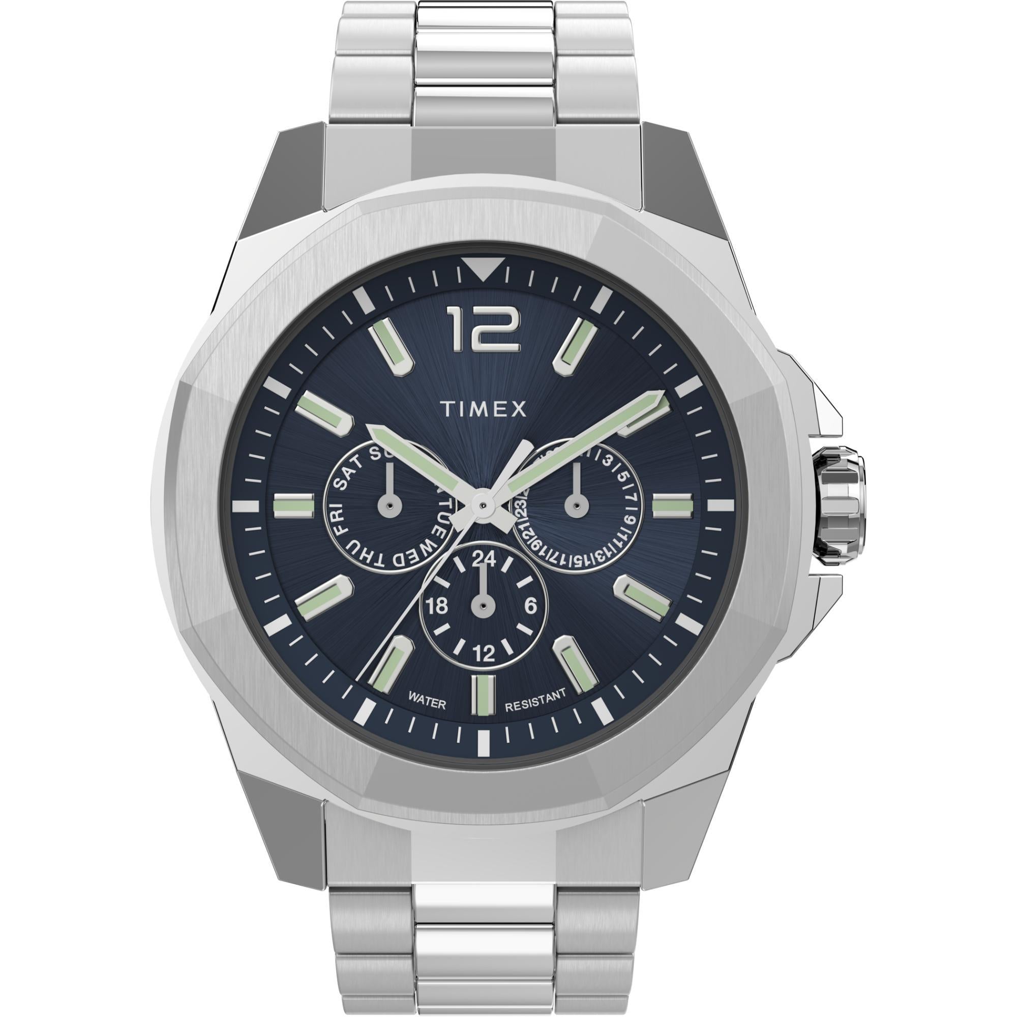 Timex Essex Ave Multifunction Silver-Tone Case Blue Dial with Stainless Steel Bracelet Men's Watch TW2V43300