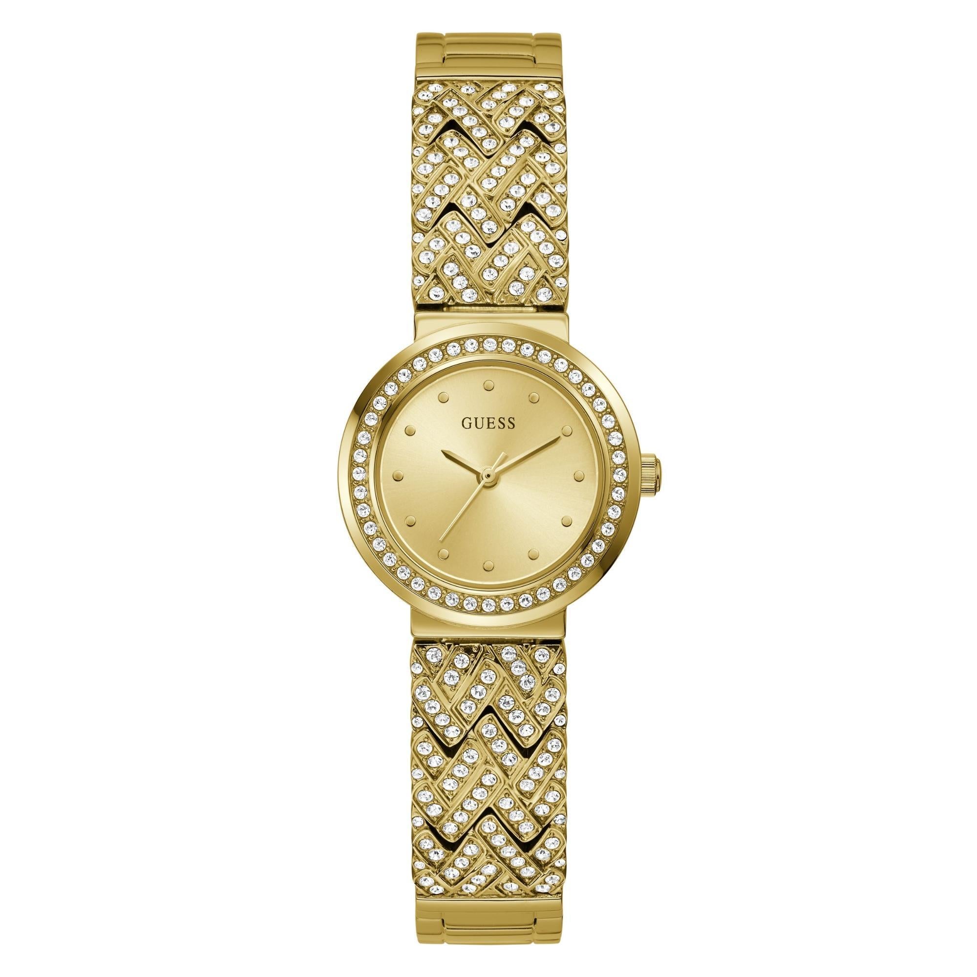 GUESS Ladies Gold Tone Analog Stainless Steel Strap Champagne Dial Watch GW0476L2