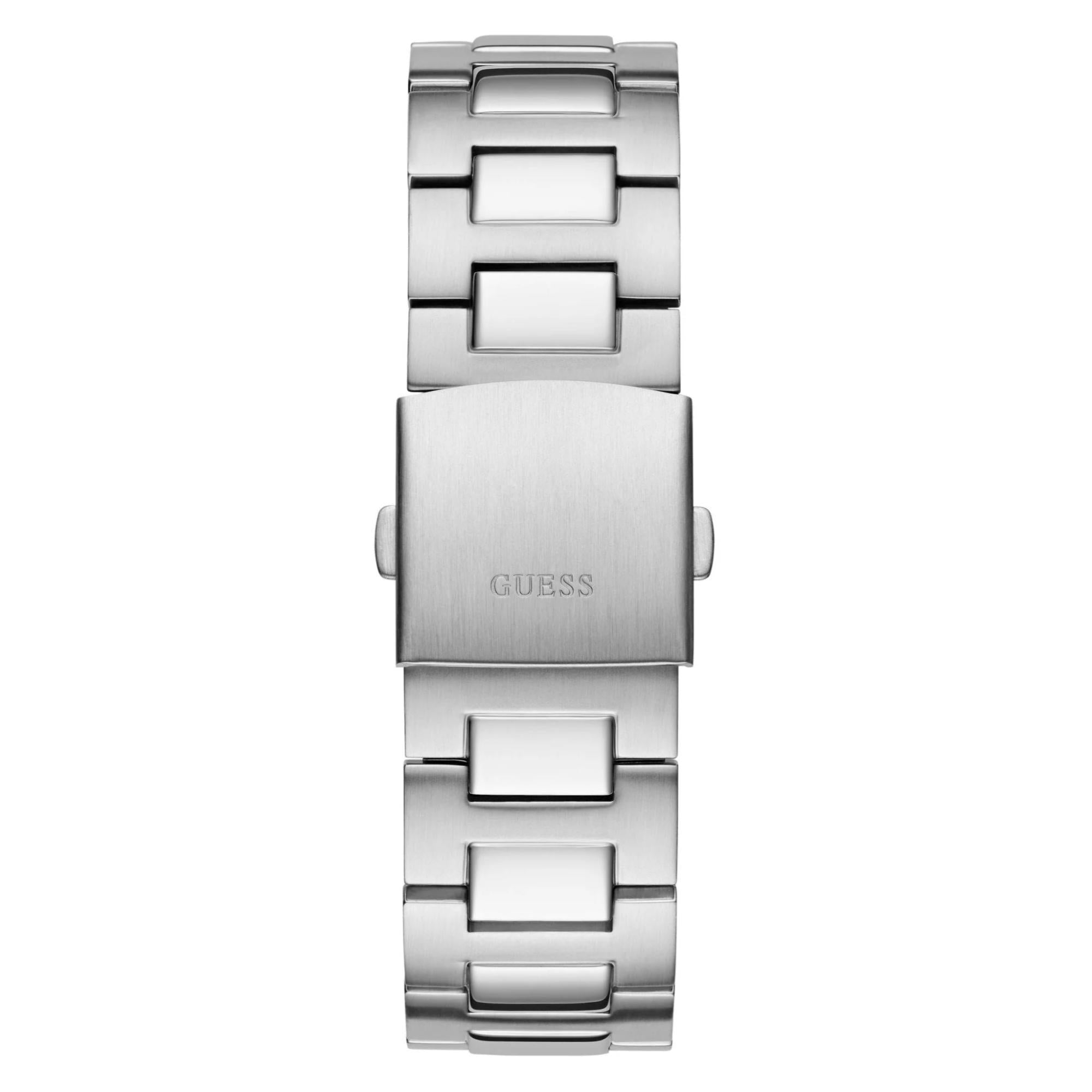 GUESS Multifunction Gents Dashboard Silver Tone Recycled Steel Strap Black Dial Men’s Watch GW0798G1