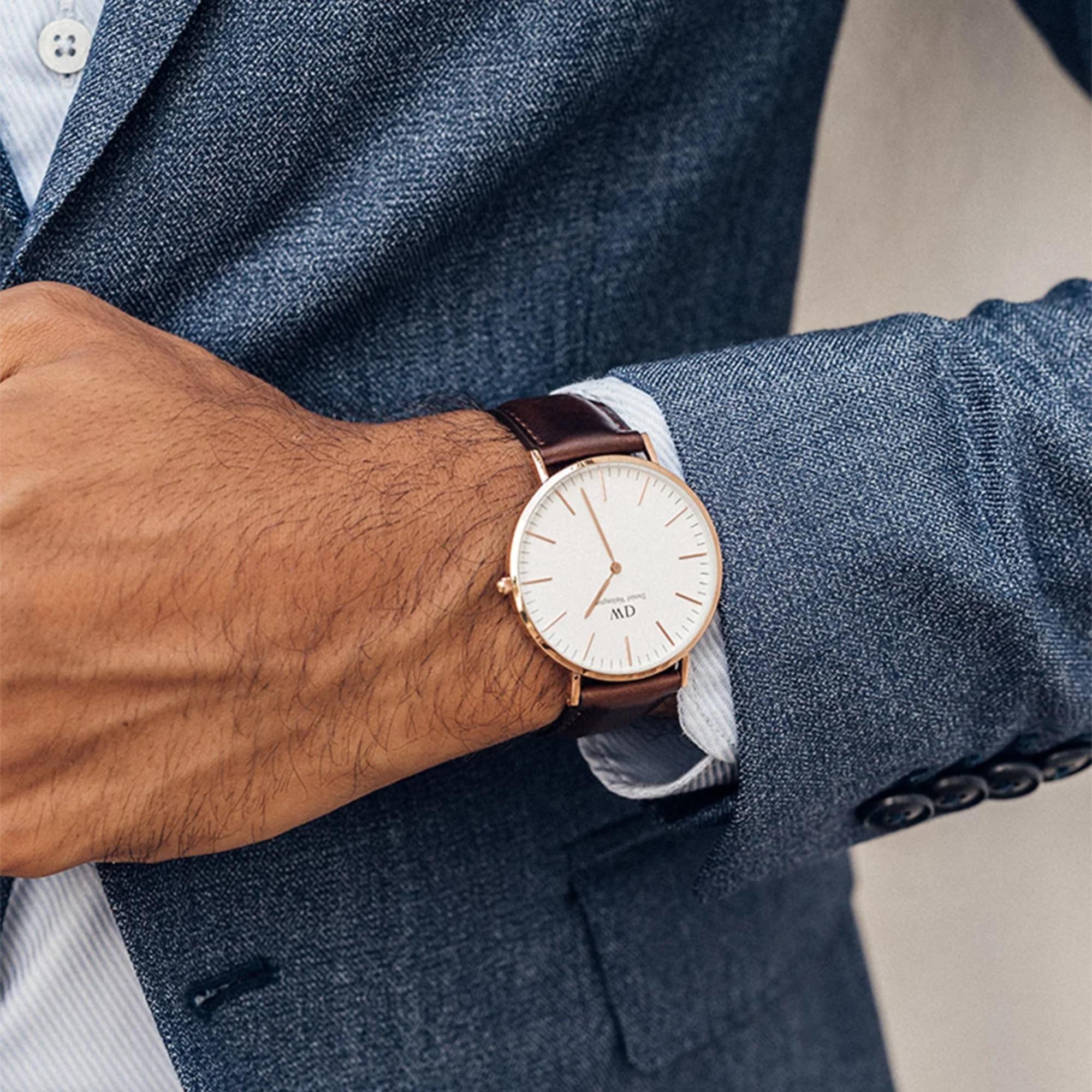 Daniel Wellington Classic Bristol White Dial Leather Strap Men’s Watch DW00100009