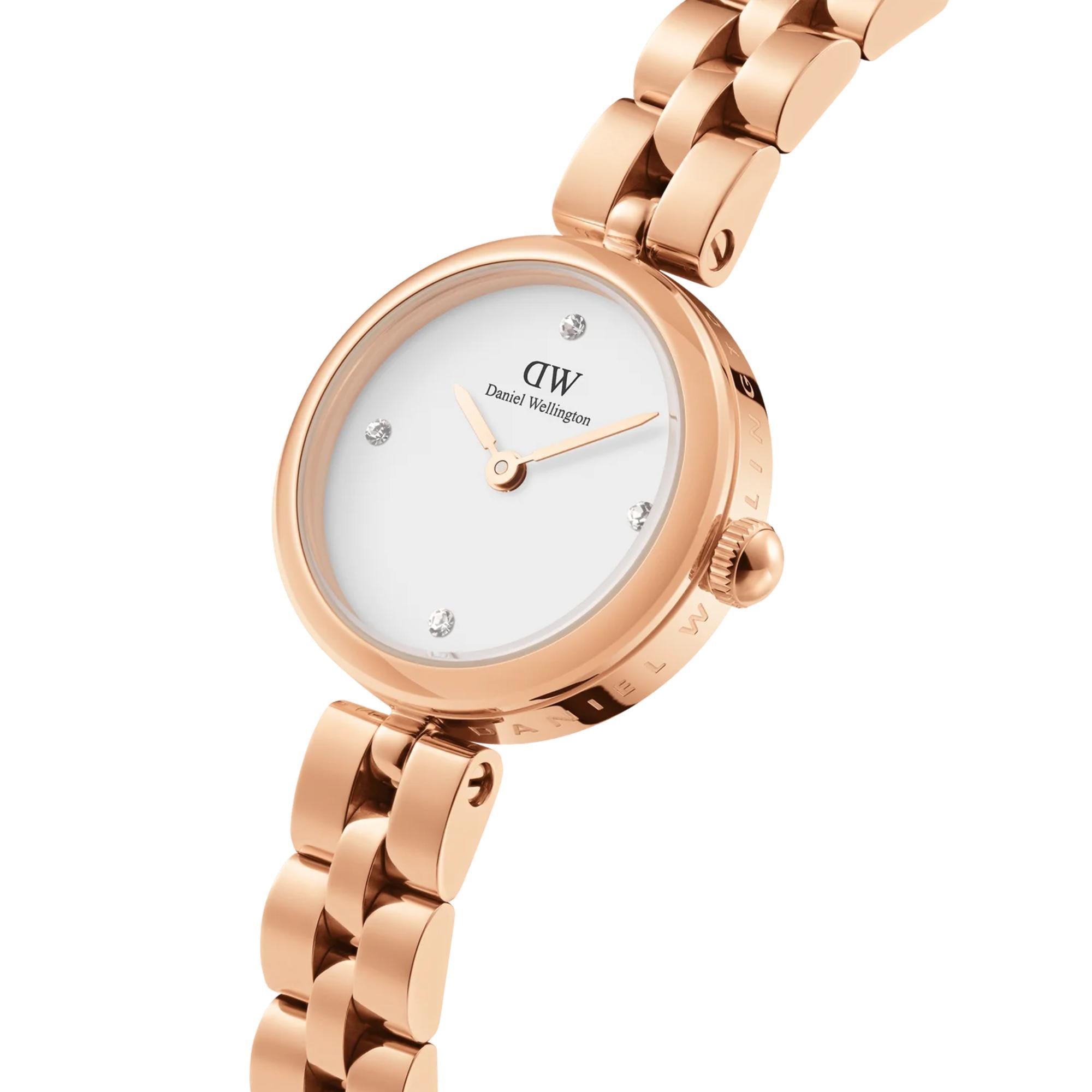 Daniel Wellington Elan Lumine Jewelry Rose Gold White Dial Stainless Steel Strap Women's Watch DW00100717