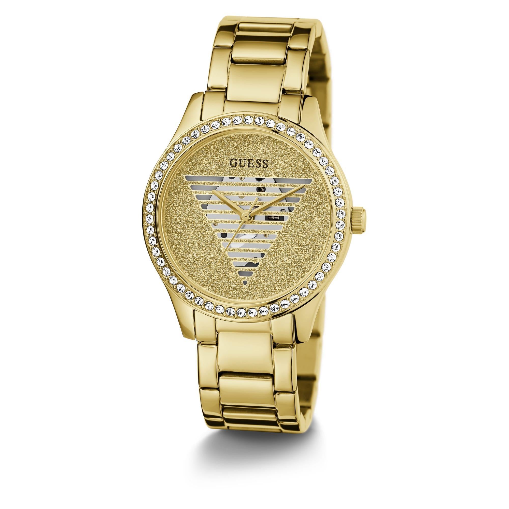 GUESS Gold Tone Analog Champagne Dial with Stainless Steel Strap Ladies Watch GW0605L2
