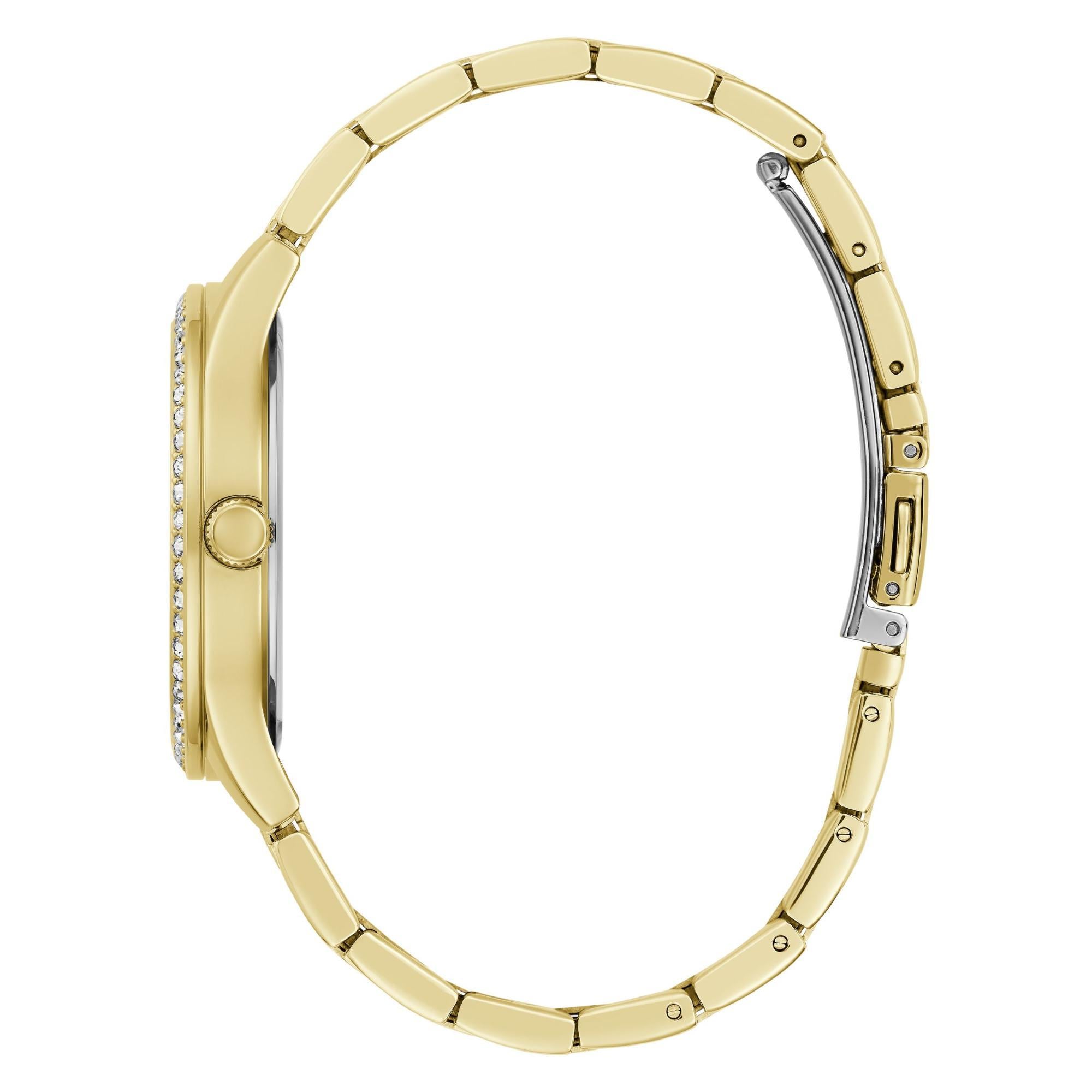GUESS Gold Tone Analog Champagne Dial with Stainless Steel Strap Ladies Watch GW0605L2