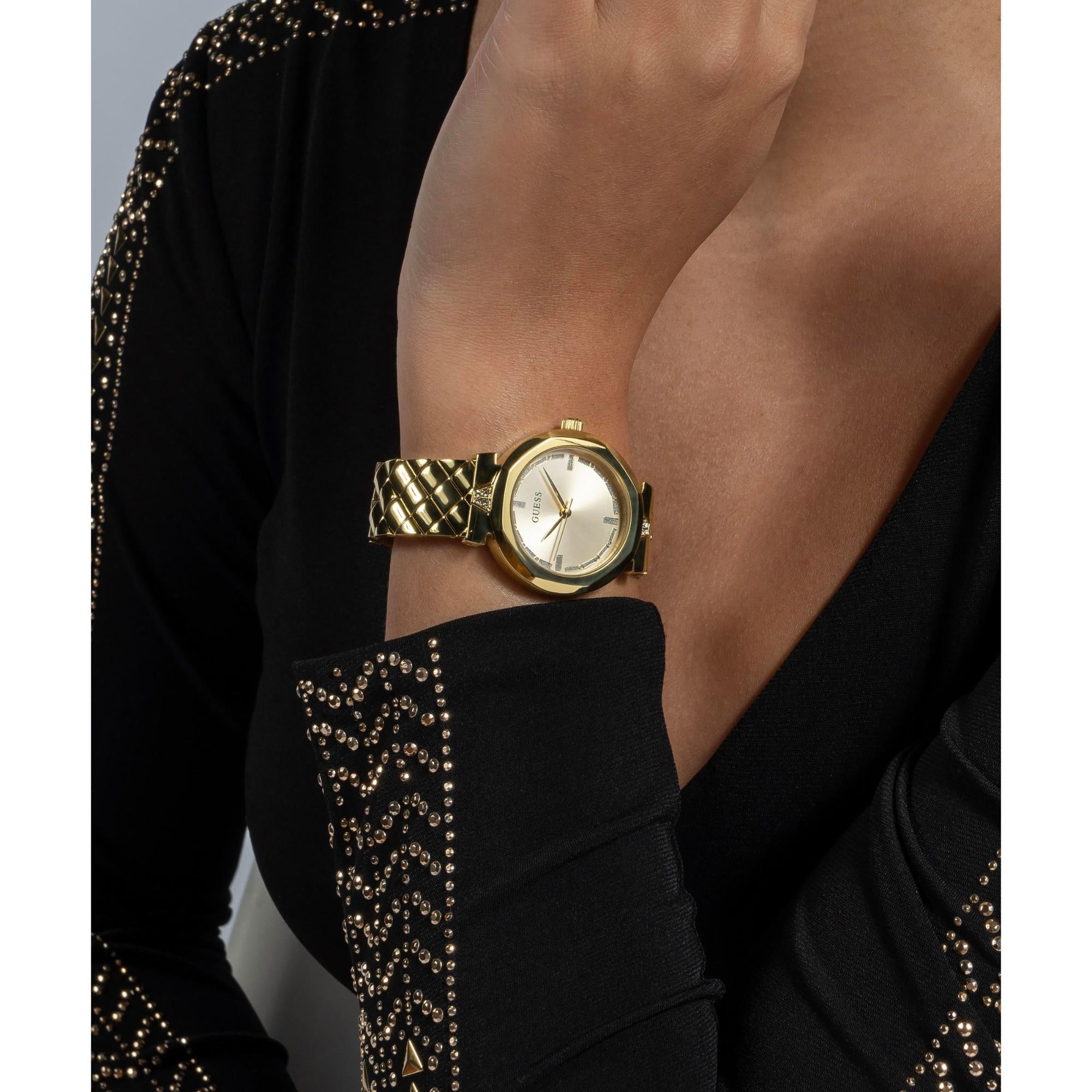 GUESS Gold Tone Analog Gold Dial with Elegant Crystal Accents Ladies Watch GW0613L2