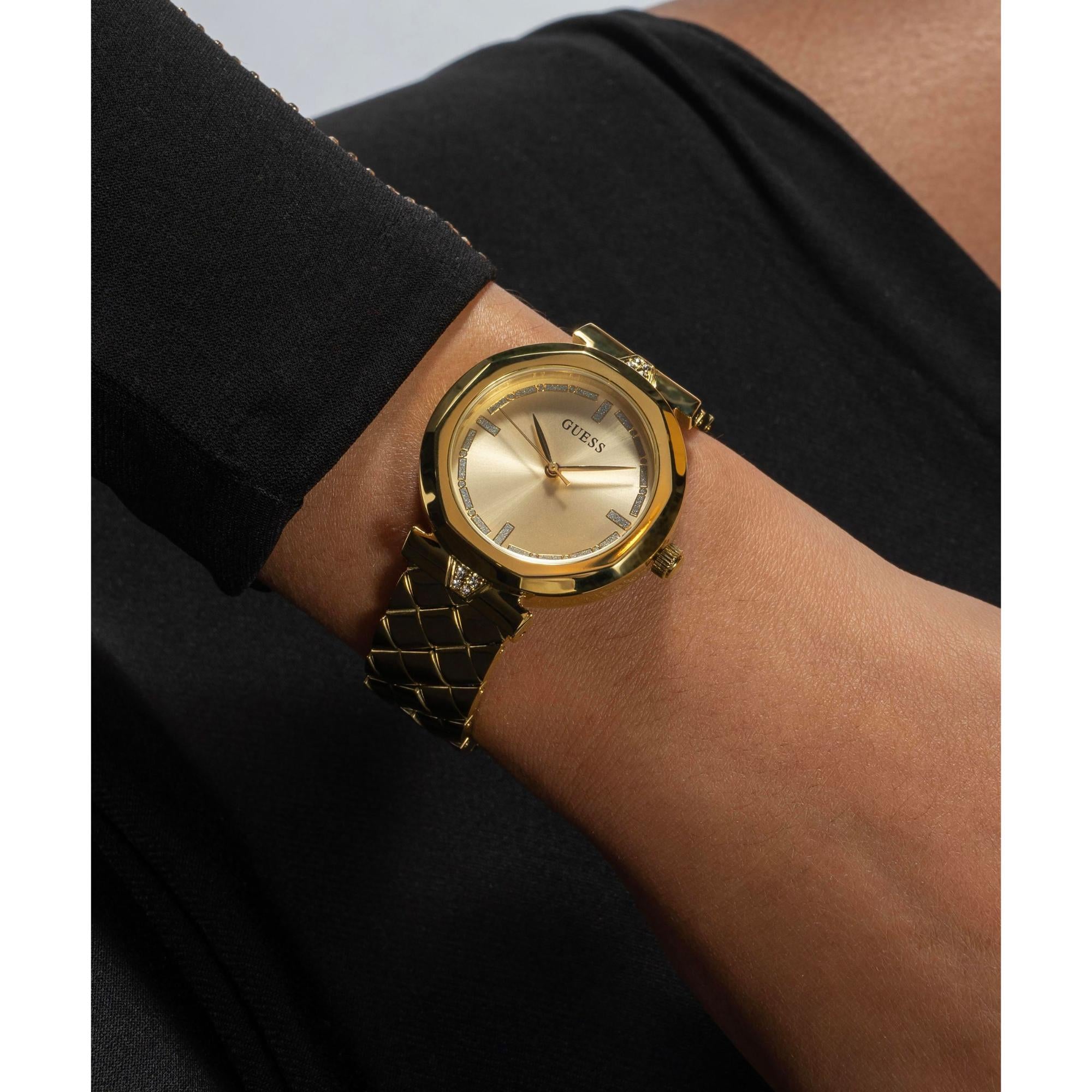 GUESS Gold Tone Analog Gold Dial with Elegant Crystal Accents Ladies Watch GW0613L2