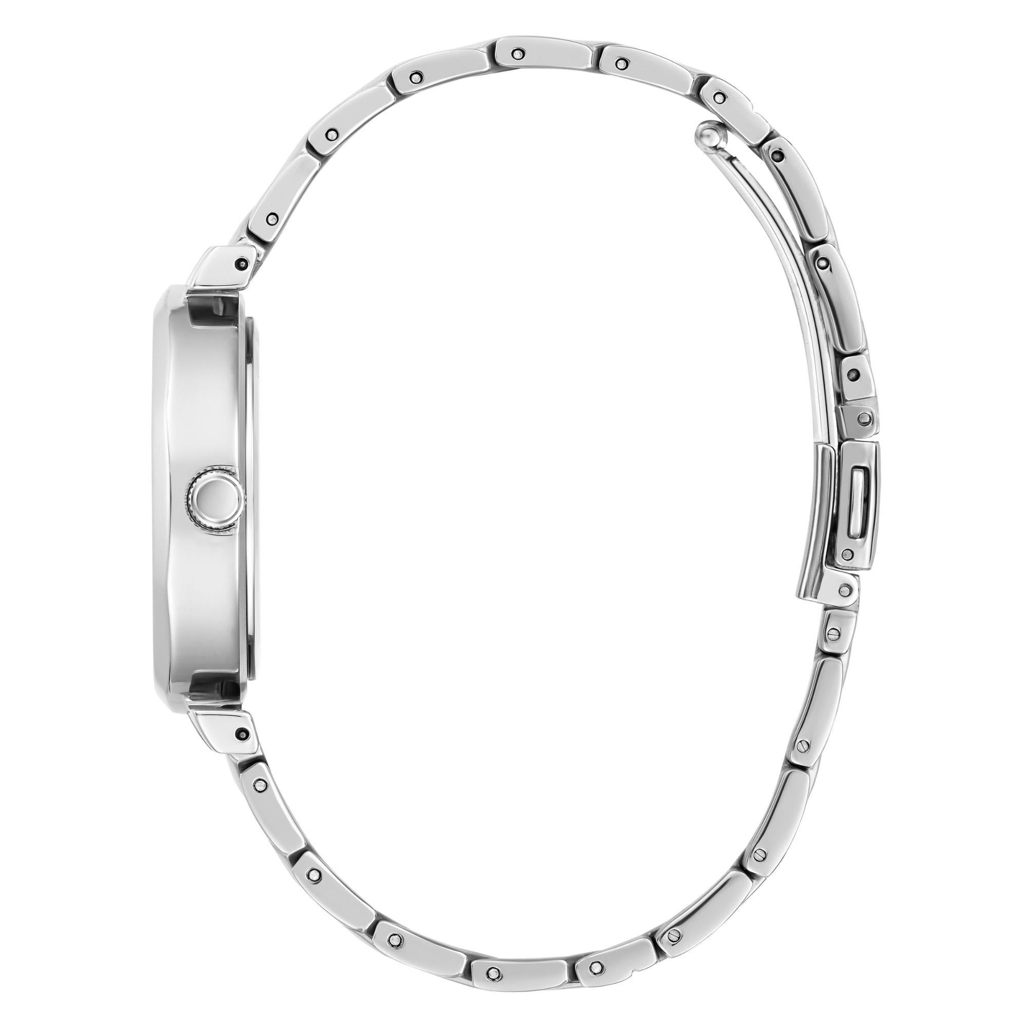 GUESS Silver-Tone Analog Black Dial with Sparkling Crystal Details Ladies Watch GW0613L1