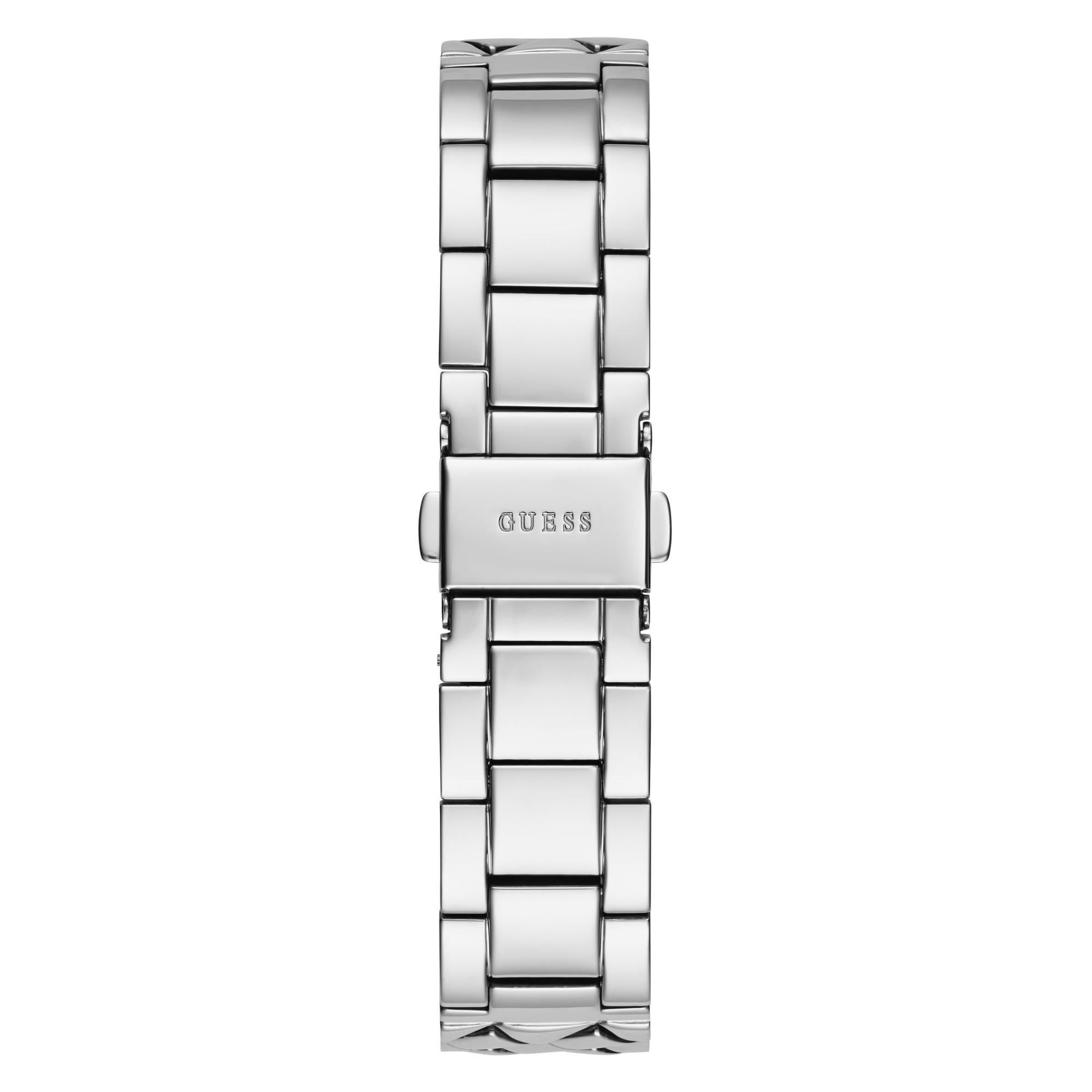 GUESS Silver-Tone Analog Black Dial with Sparkling Crystal Details Ladies Watch GW0613L1