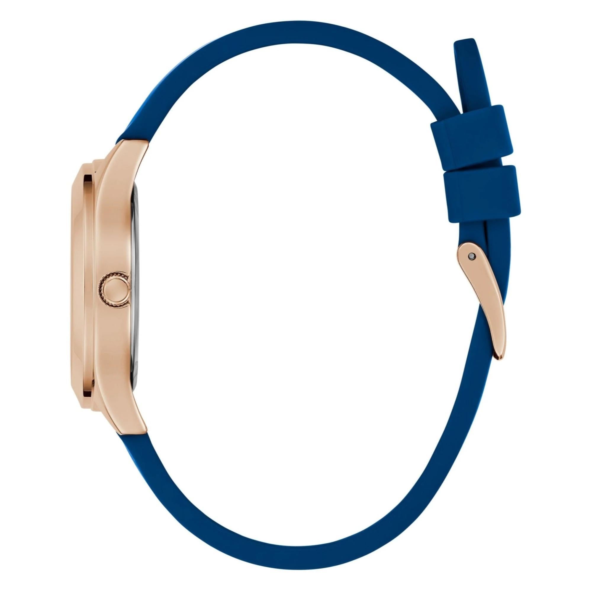 GUESS Analog Blue Dial Rose Gold-Tone Stainless Steel Ladies Watch GW0745L4