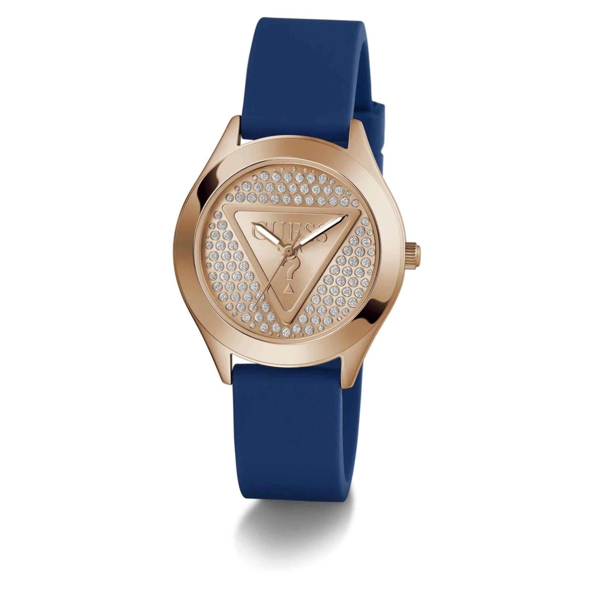 GUESS Analog Blue Dial Rose Gold-Tone Stainless Steel Ladies Watch GW0745L4
