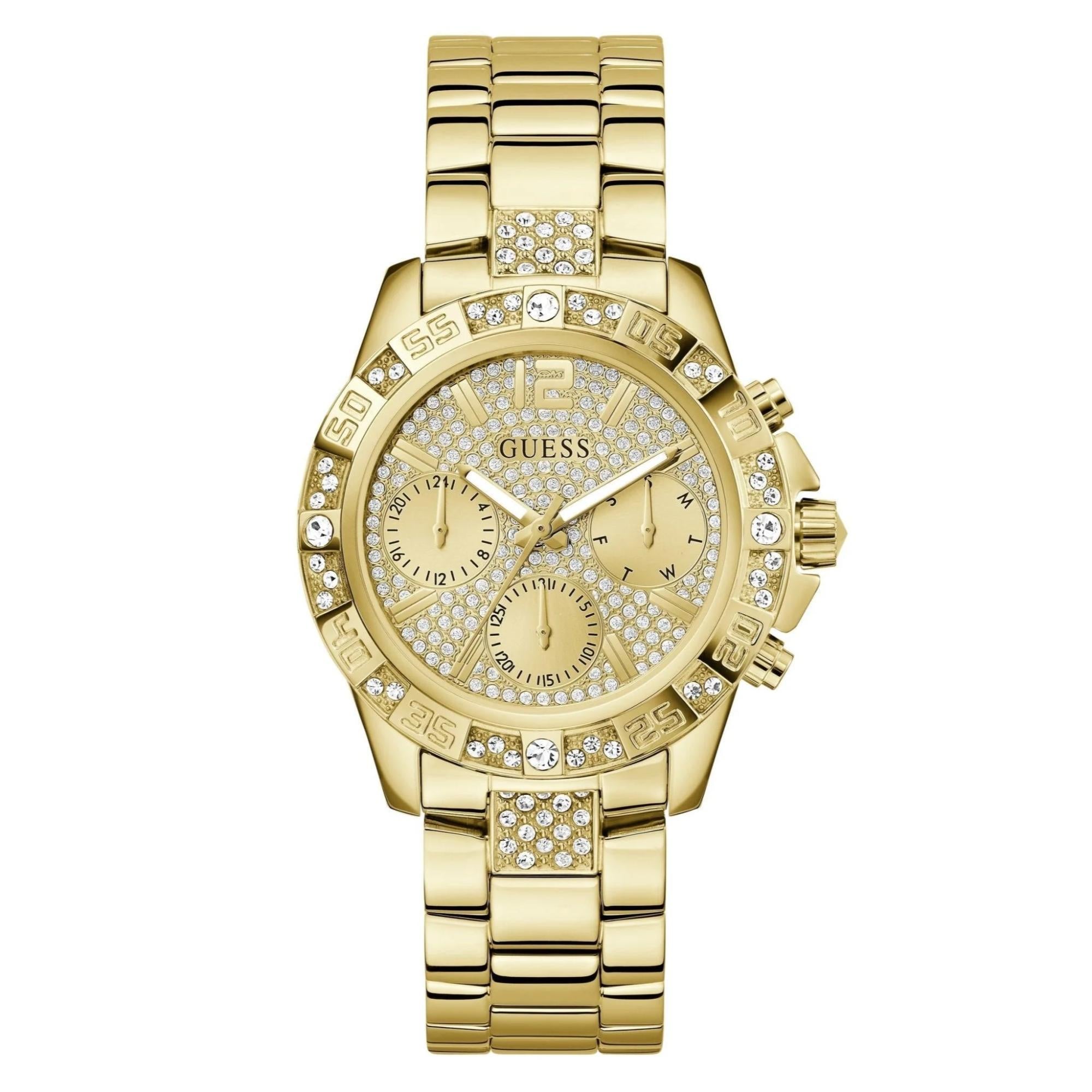 GUESS Ladies Majesty Gold Tone Stainless Steel Analog Champagne Dial Watch GW0771L2