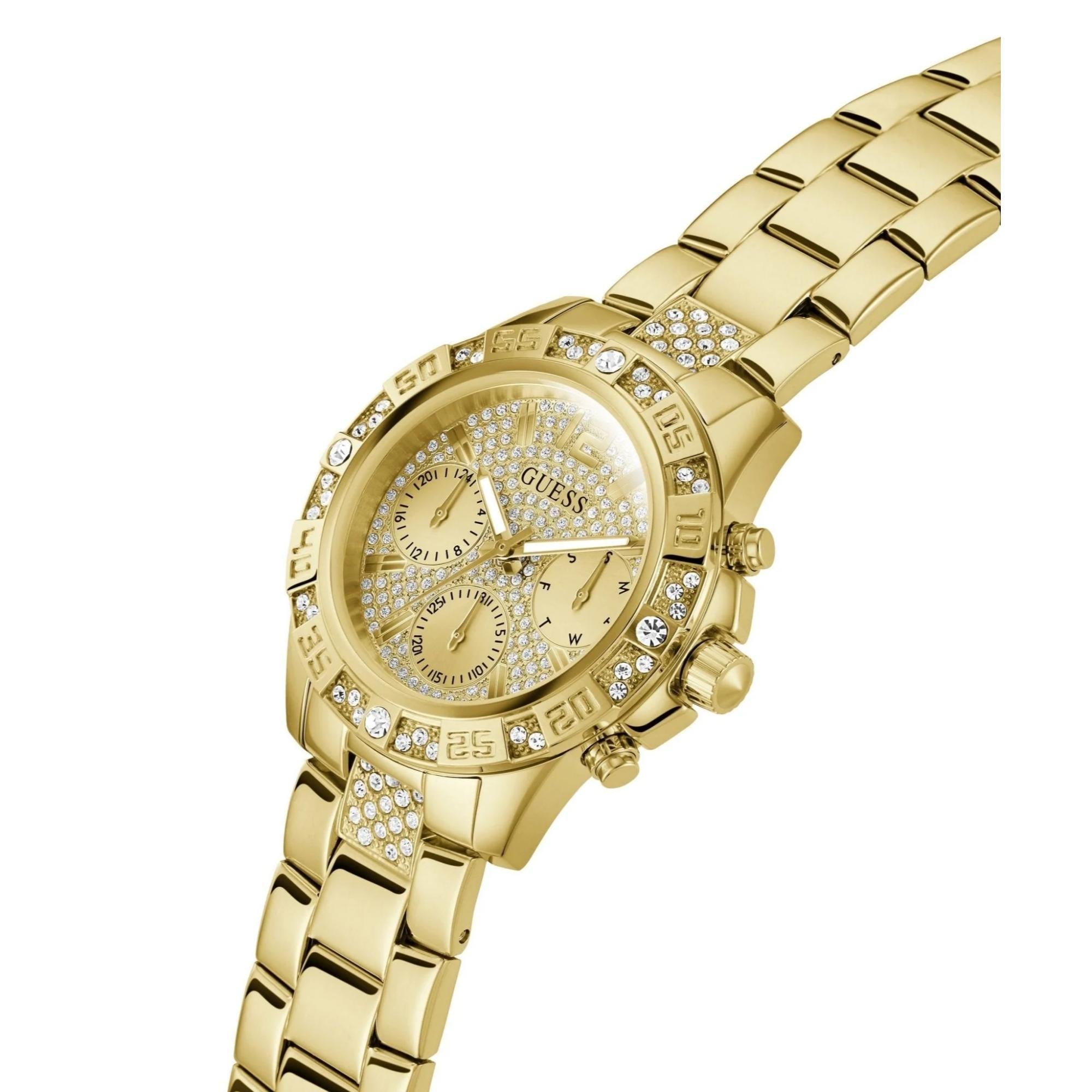 GUESS Ladies Majesty Gold Tone Stainless Steel Analog Champagne Dial Watch GW0771L2