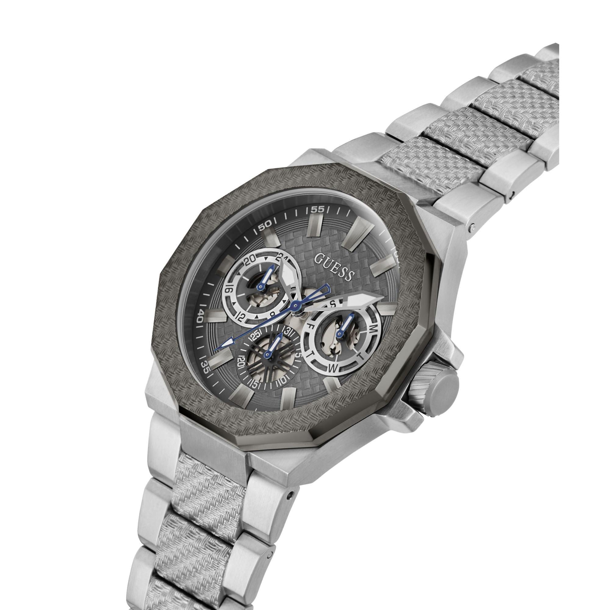 GUESS Silver-Tone Multi-Function Stainless Steel Grey Dial Men's Watch GW0636G1
