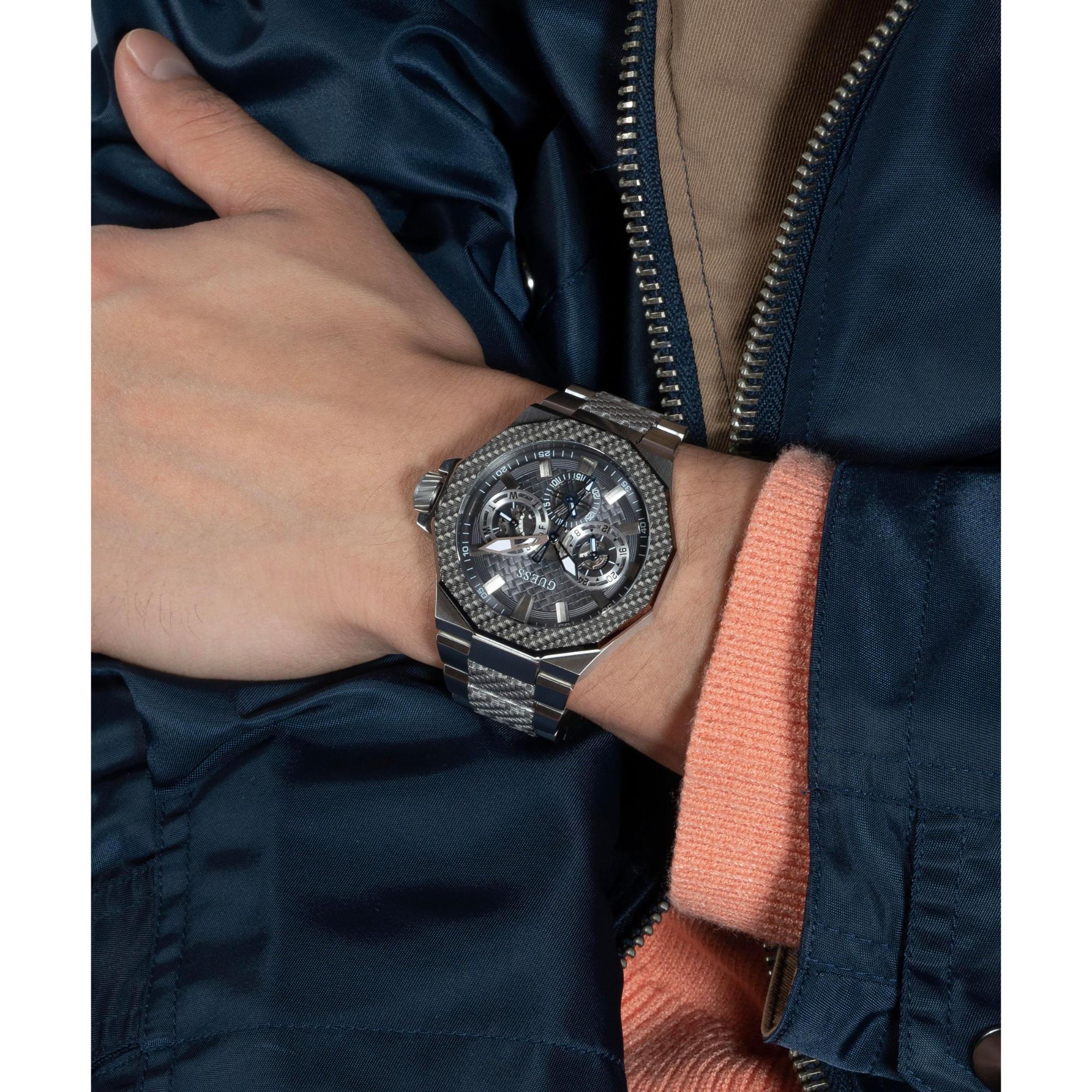 GUESS Silver-Tone Multi-Function Stainless Steel Grey Dial Men's Watch GW0636G1
