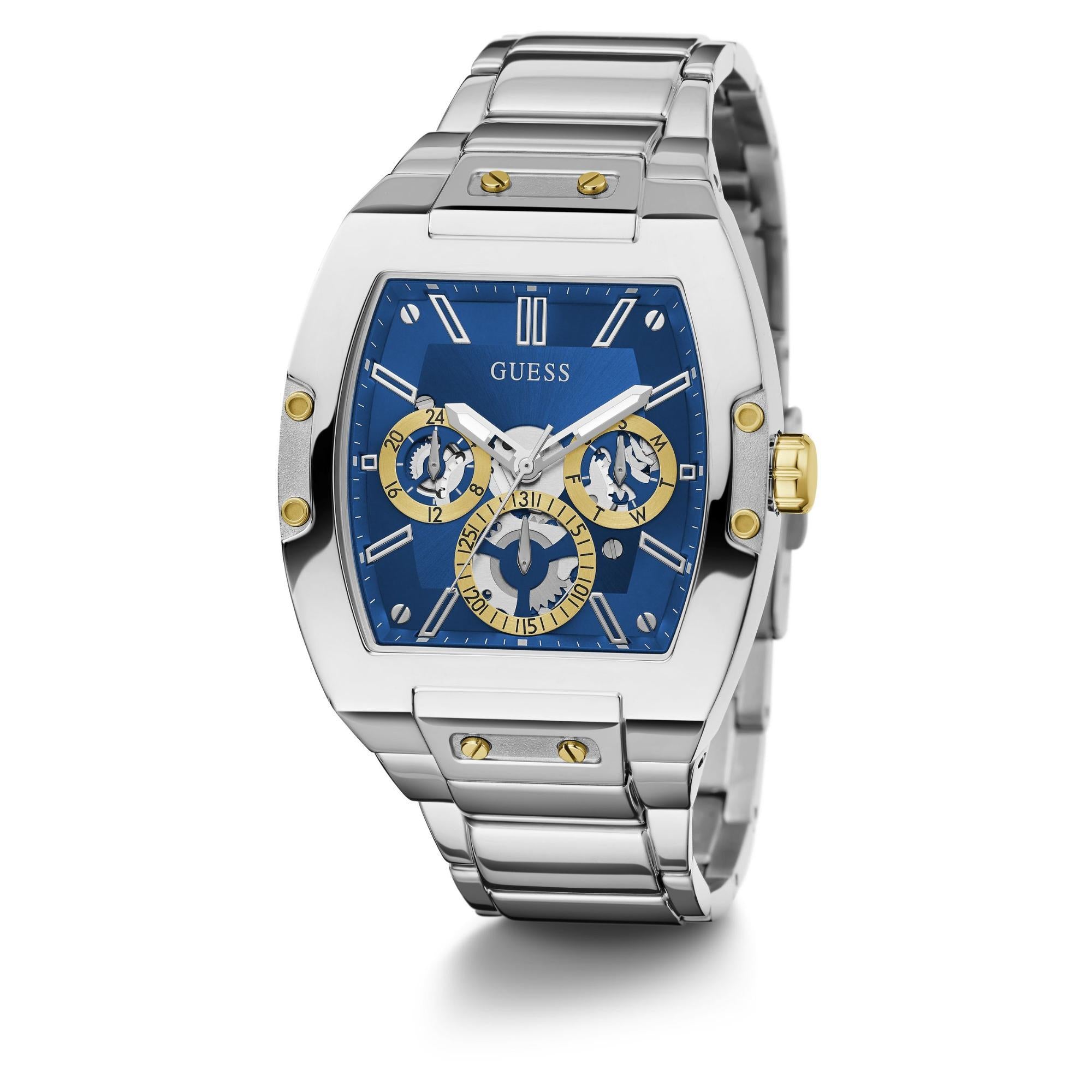 GUESS Multifunction Silver Tone Stainless Steel Strap Blue Dial Men’s Watch GW0456G5
