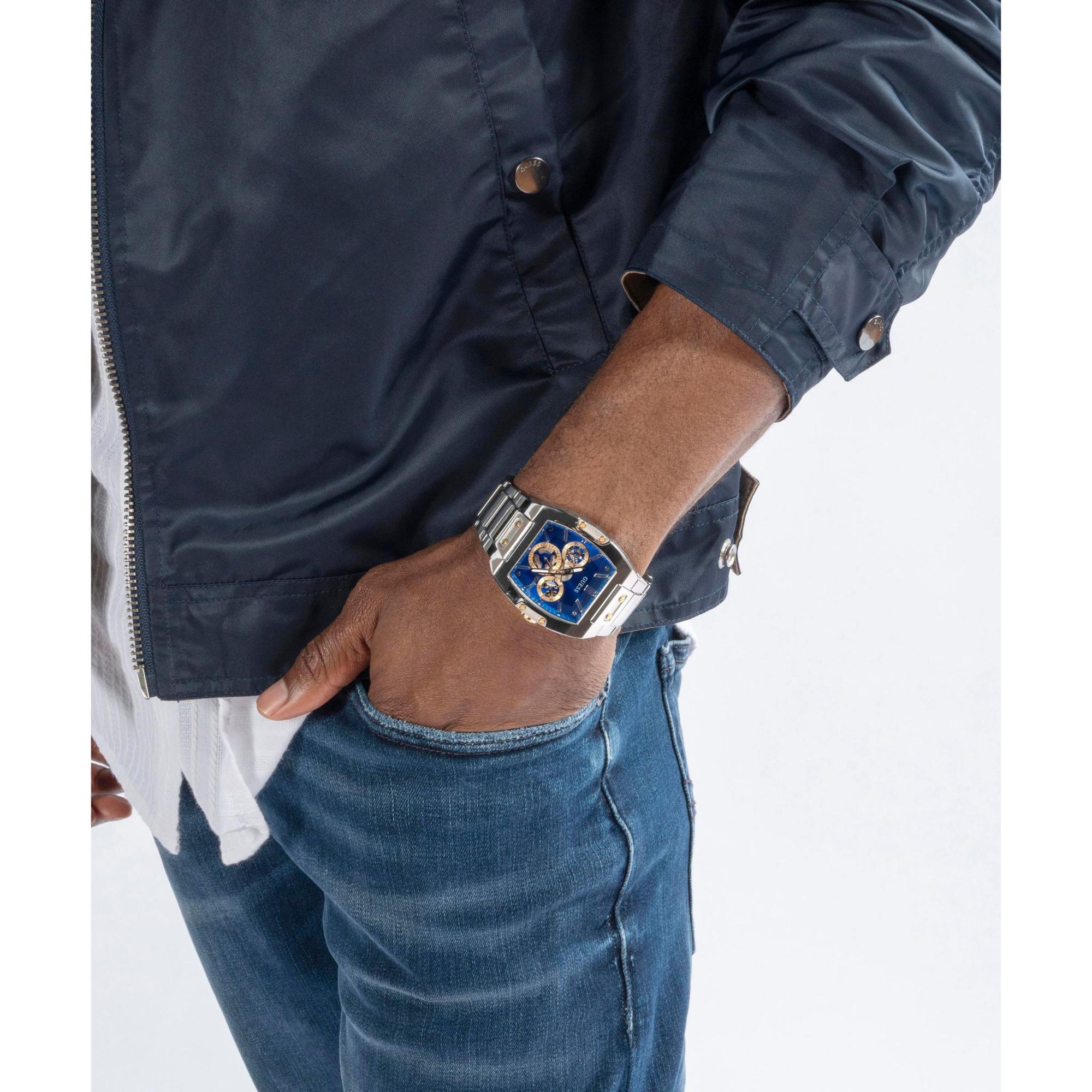 GUESS Multifunction Silver Tone Stainless Steel Strap Blue Dial Men’s Watch GW0456G5
