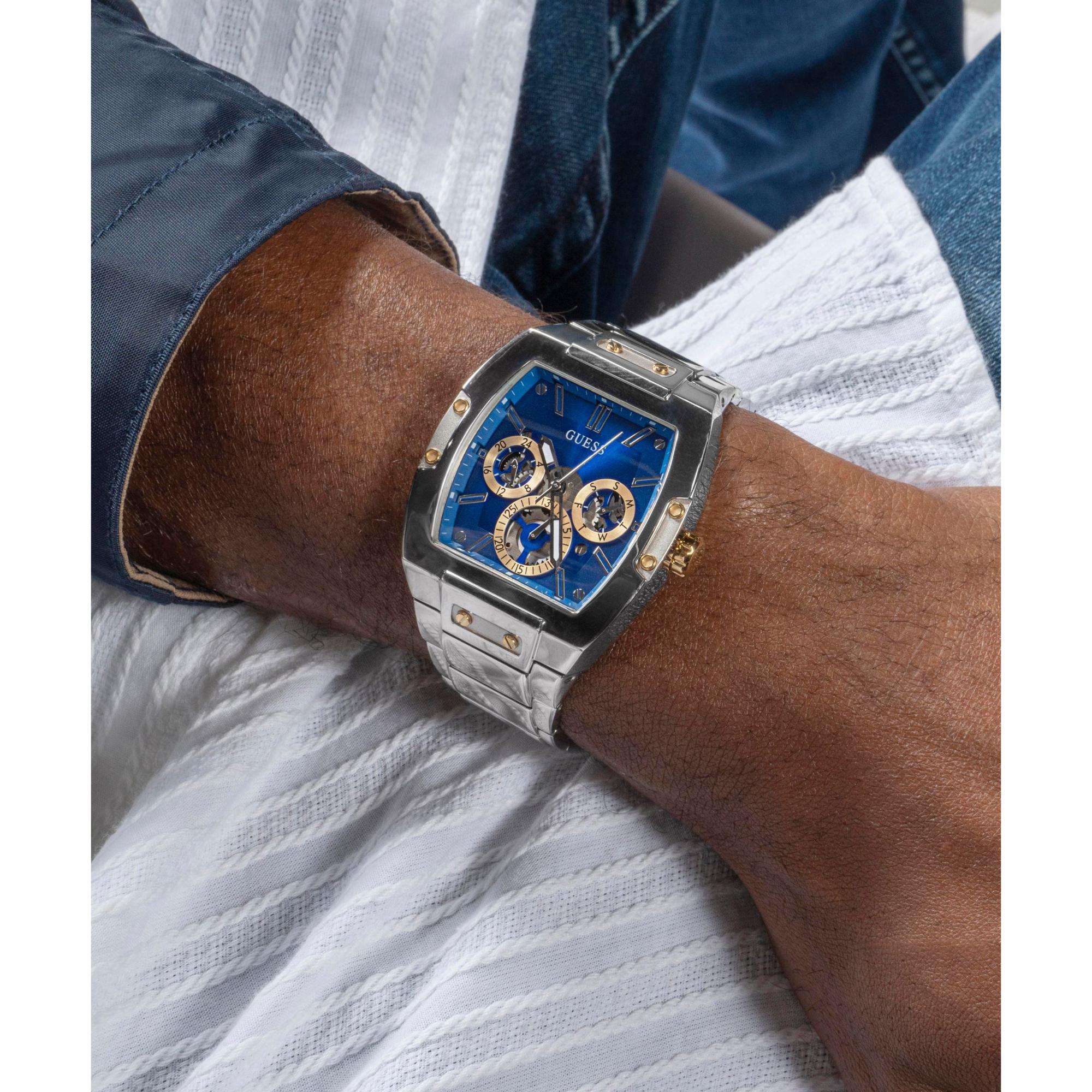 GUESS Multifunction Silver Tone Stainless Steel Strap Blue Dial Men’s Watch GW0456G5