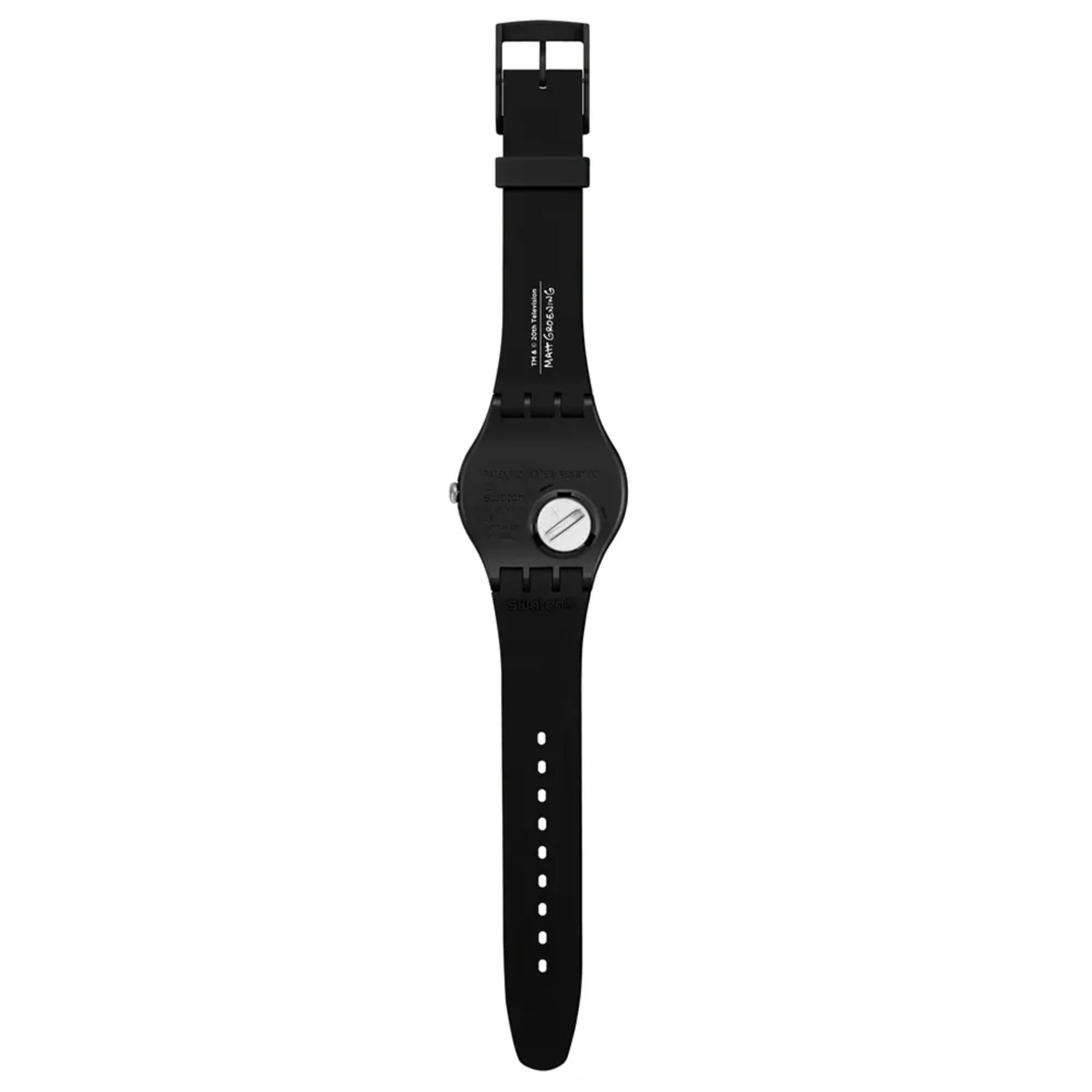 Swatch x The Simpsons (41mm) D'OH OF THE DEAD Black Printed Dial Black Printed Strap Watch SO29Z135