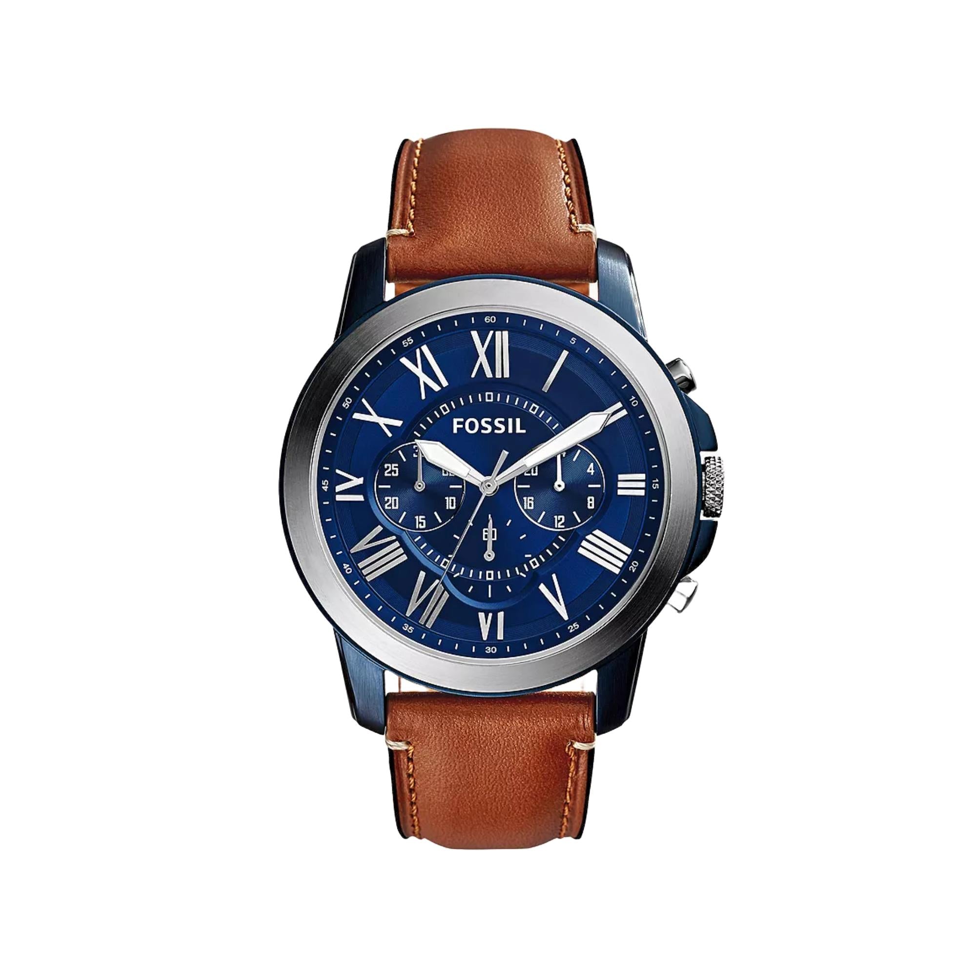 Fossil Grant Chronograph Light Brown Leather Blue Dial Men’s Watch FS5151