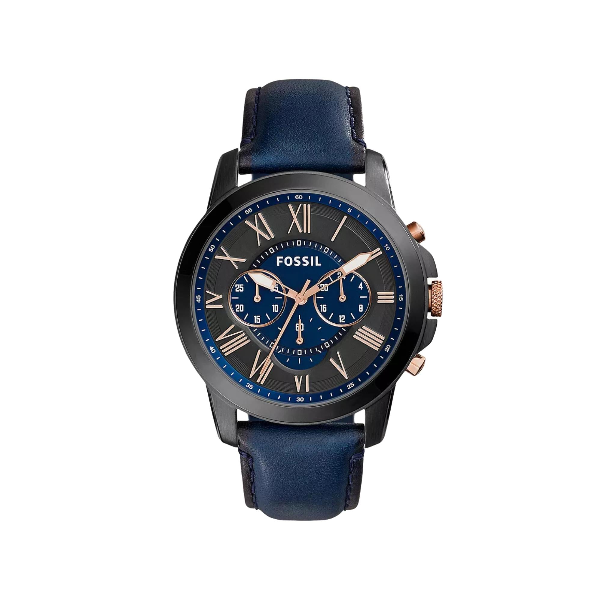 Fossil Grant Chronograph Navy Leather Black Dial Men’s Watch FS5061