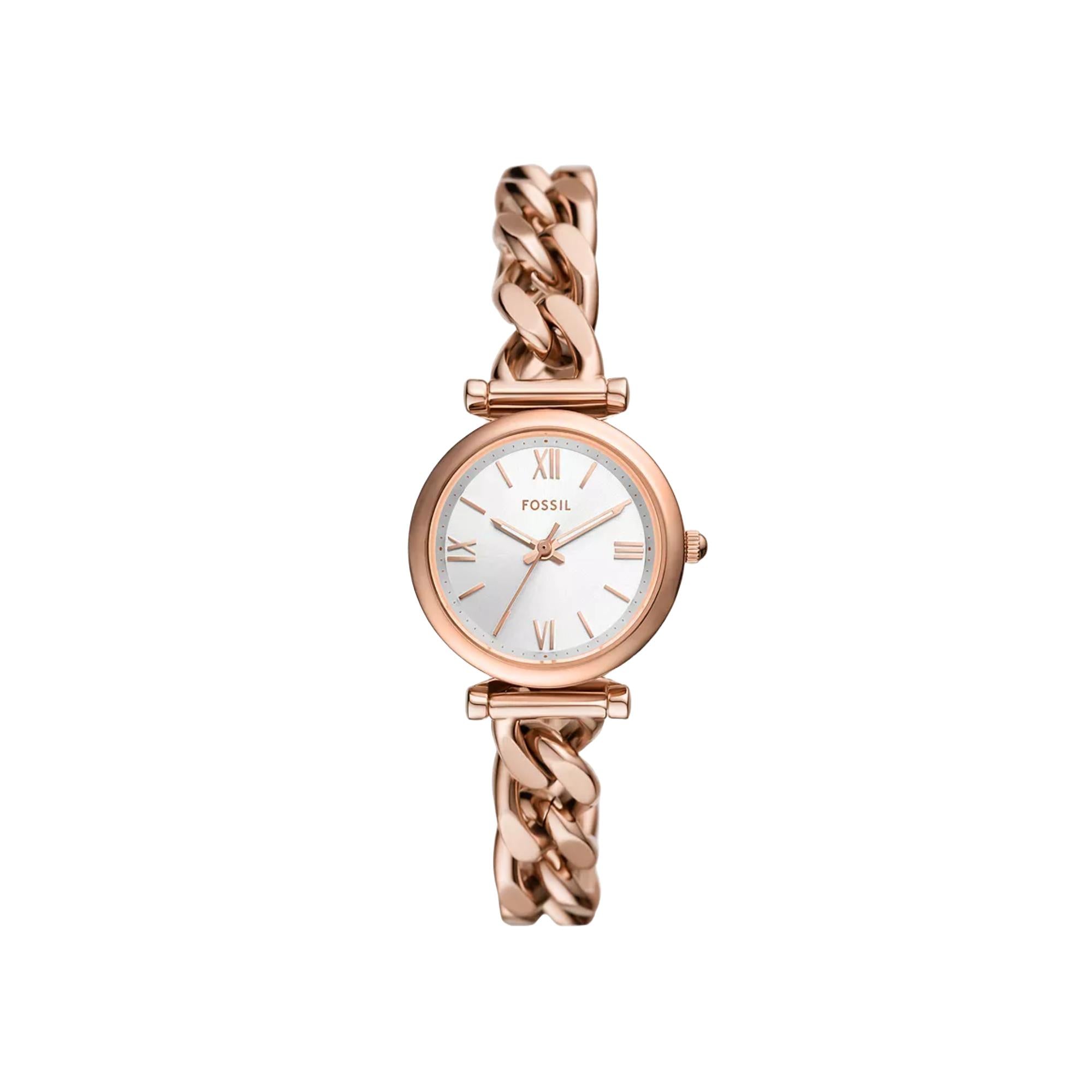 Carlie Three-Hand Rose Gold-Tone Stainless Steel Silver Dial Women’s Watch ES5330