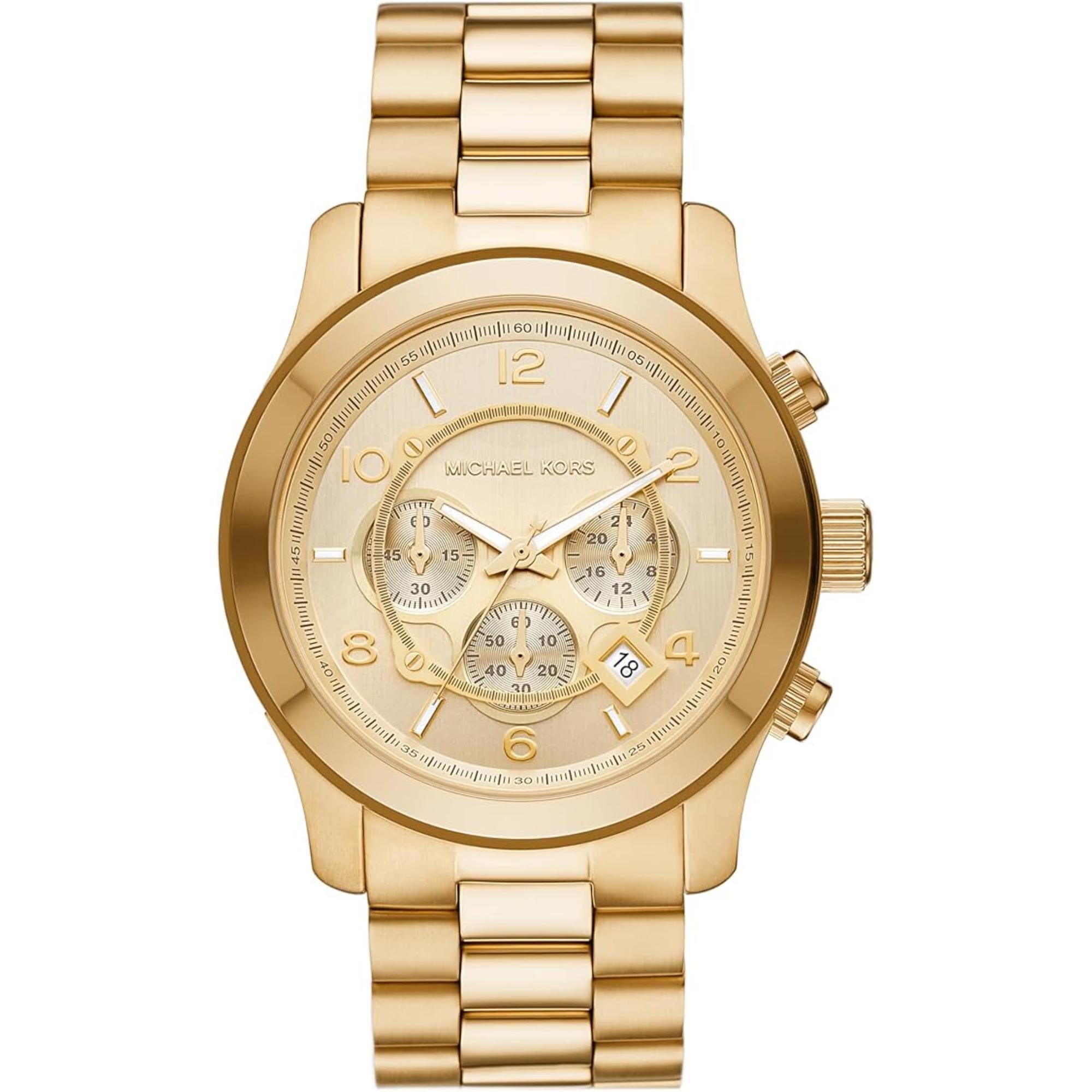 Michael Kors Runway Chronograph Gold-Tone Stainless Steel Strap Gold Dial Men’s Watch MK9074