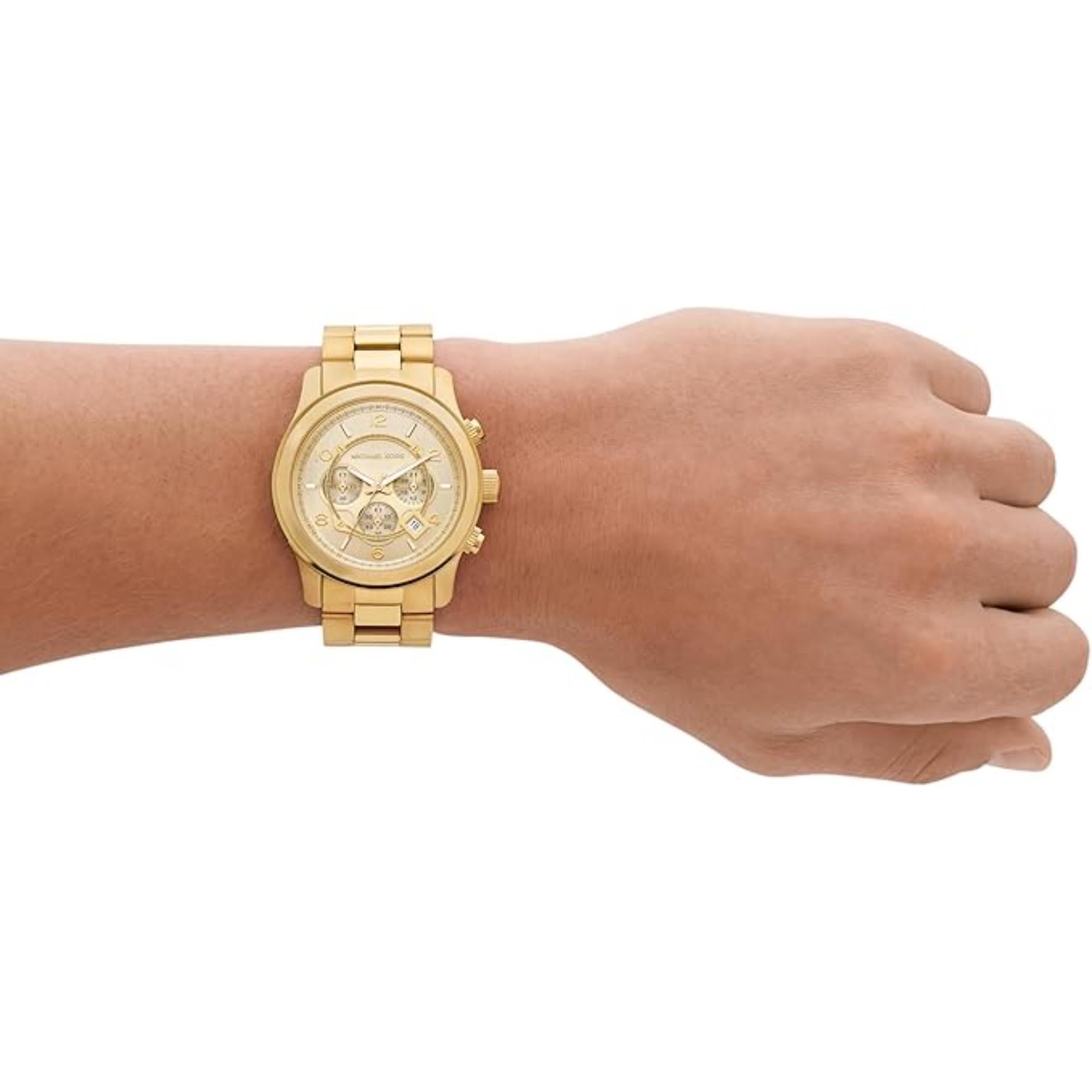 Michael Kors Runway Chronograph Gold-Tone Stainless Steel Strap Gold Dial Men’s Watch MK9074