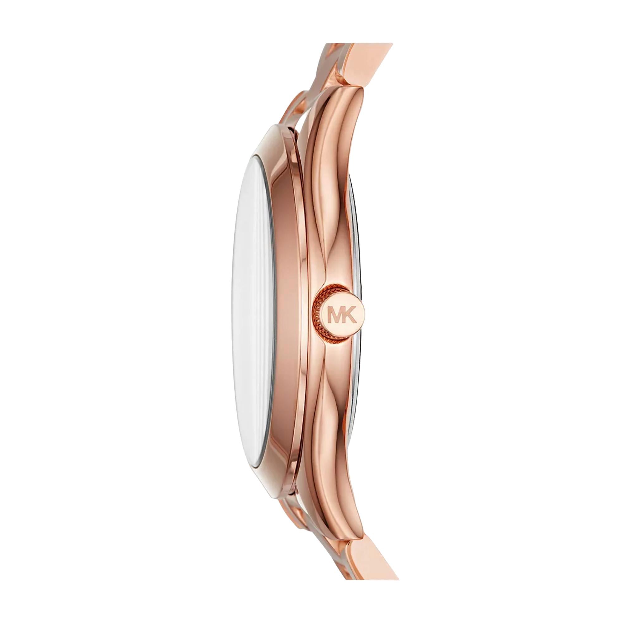 Michael Kors Mini Slim Runway Rose Gold-Tone Stainless Steel Strap Rose Gold Dial Women’s Watch MK3513