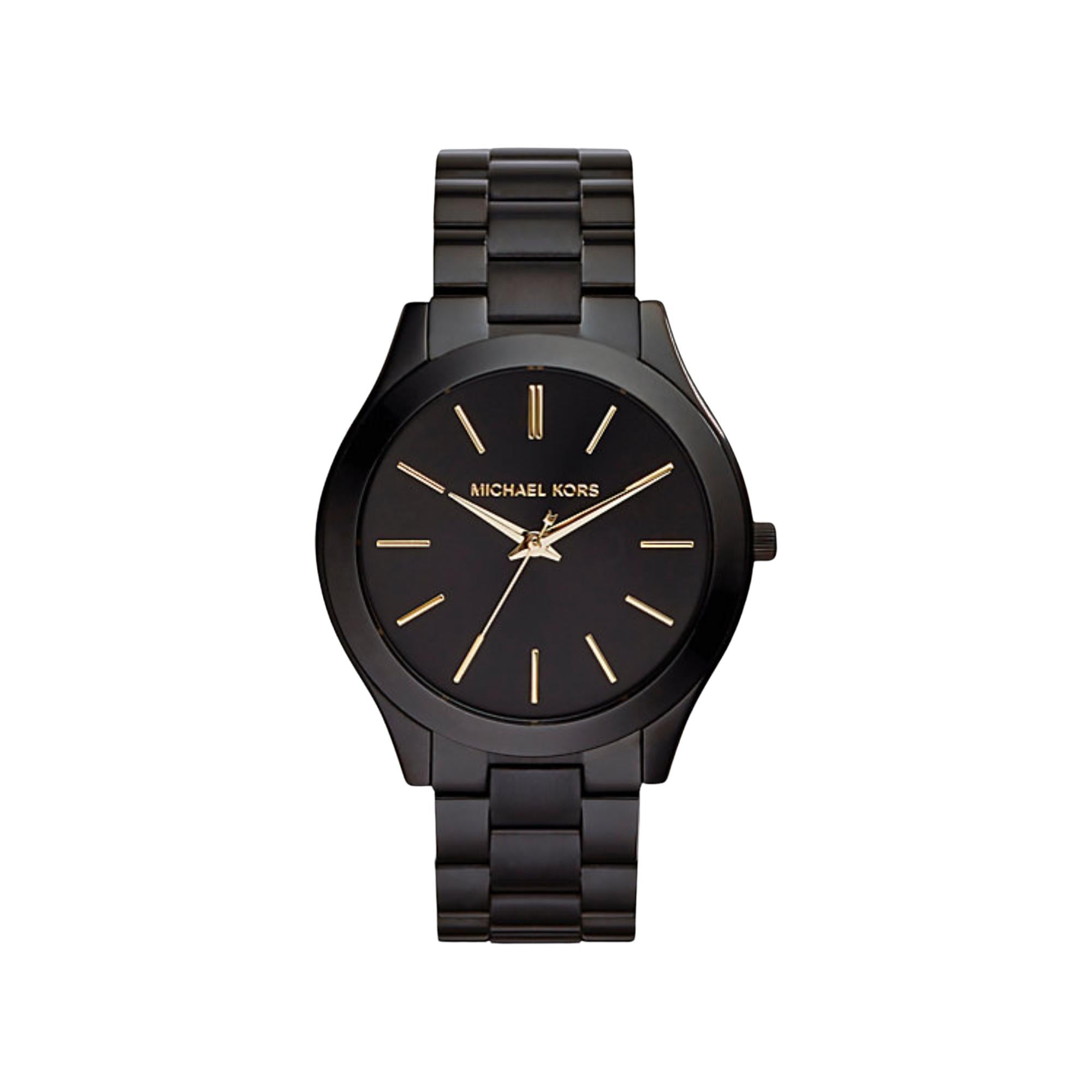 Michael Kors Slim Runway Black-Tone Stainless Steel Strap Black Dial Women’s Watch MK3221