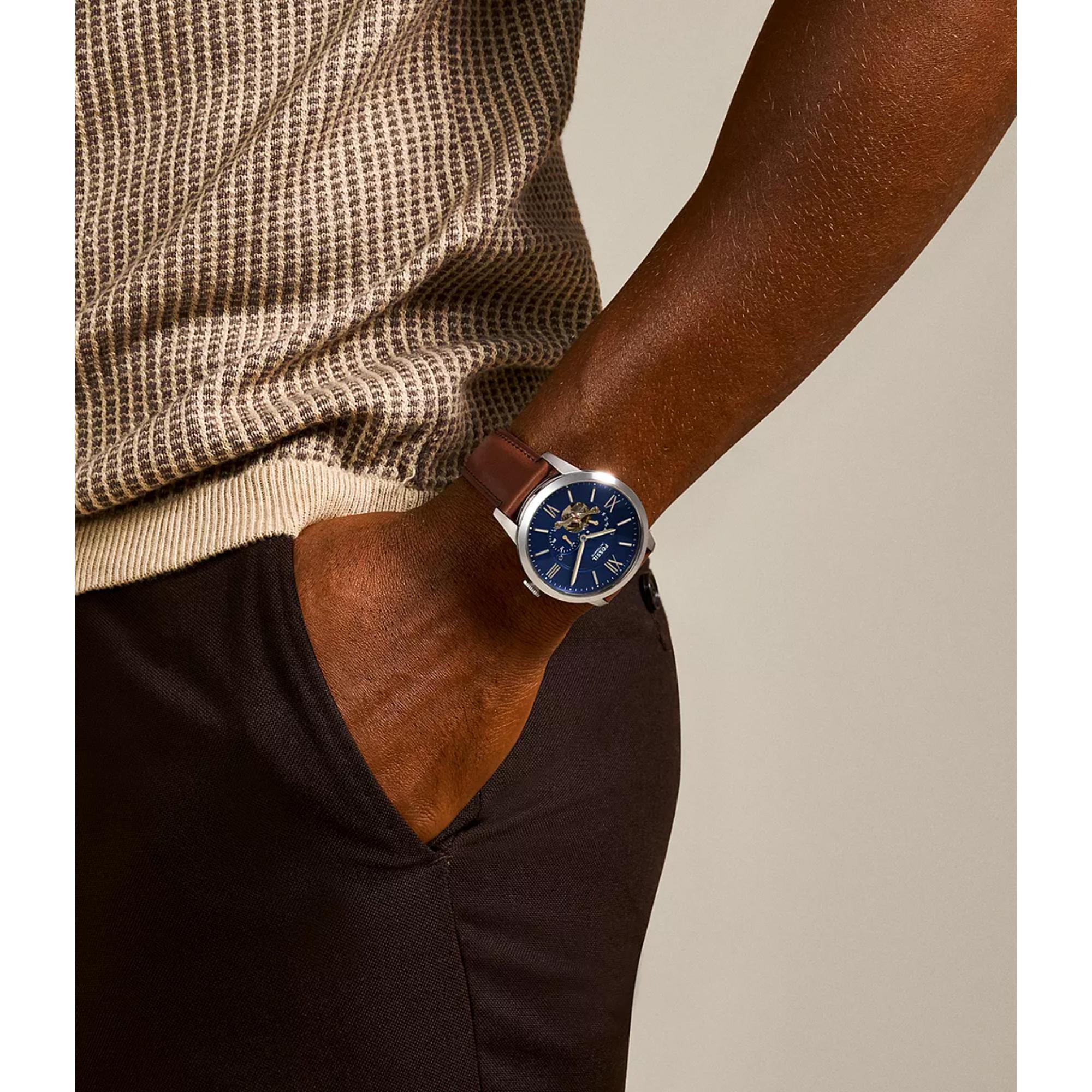 Fossil Townsman Automatic Brown Leather Blue Dial Men’s Watch ME3110