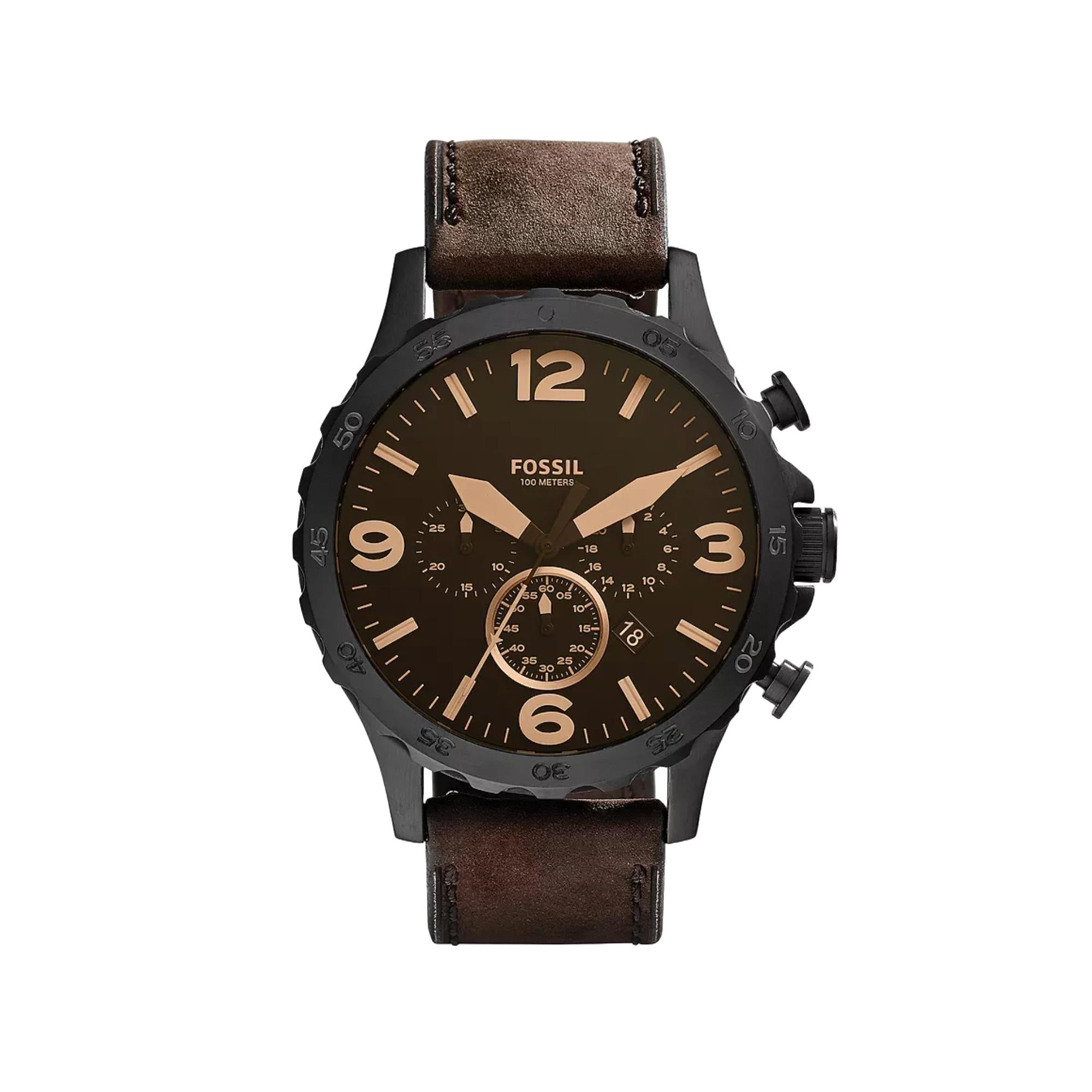 Fossil Nate Chronograph Brown Leather Black Dial Men’s Watch JR1487