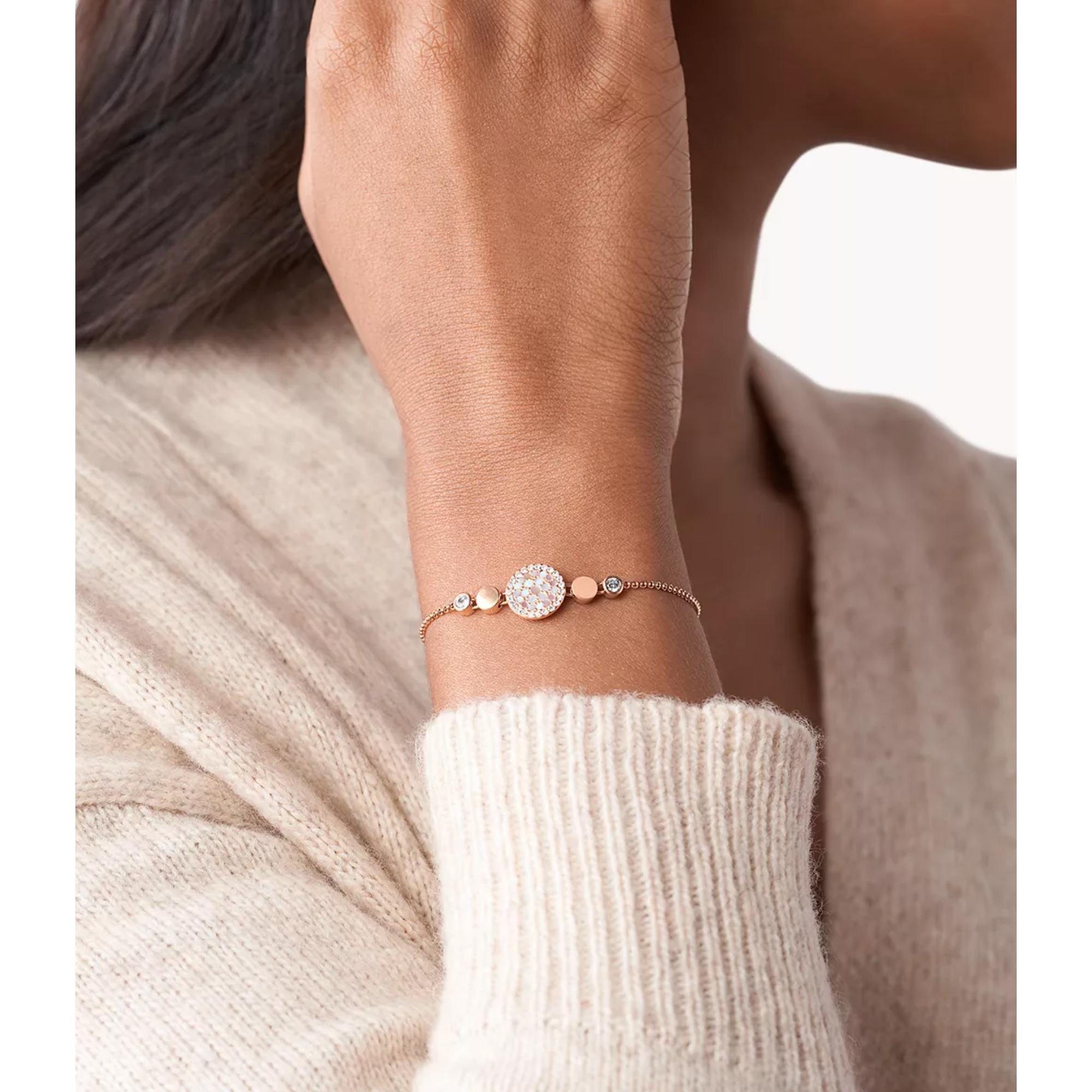 Fossil Mother-of-Pearl Disc Gold-Tone Stainless Steel Women’s Bracelet JF02905791