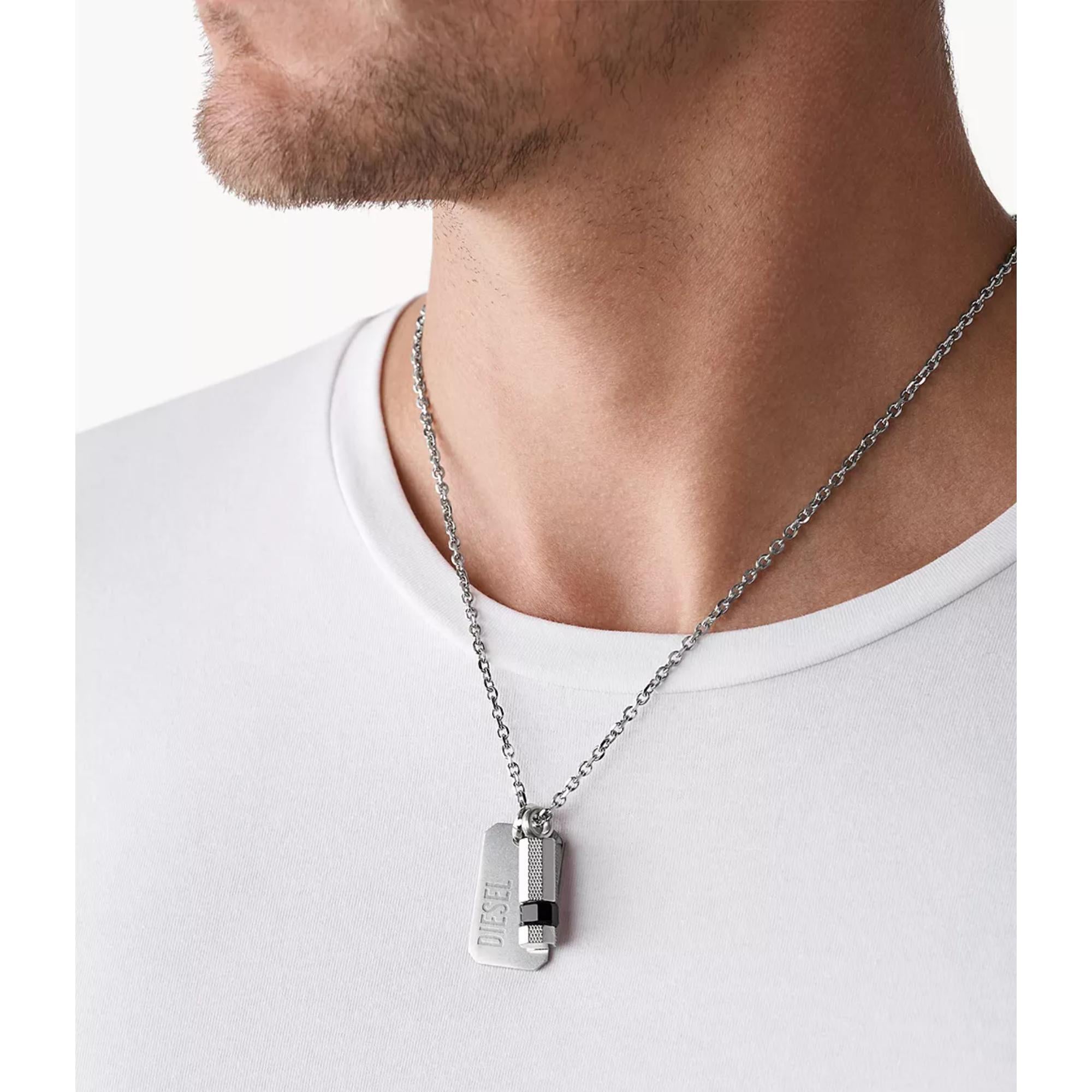 Diesel Double Dog Tag Stainless Steel Pendant Men's Necklace DX1156040