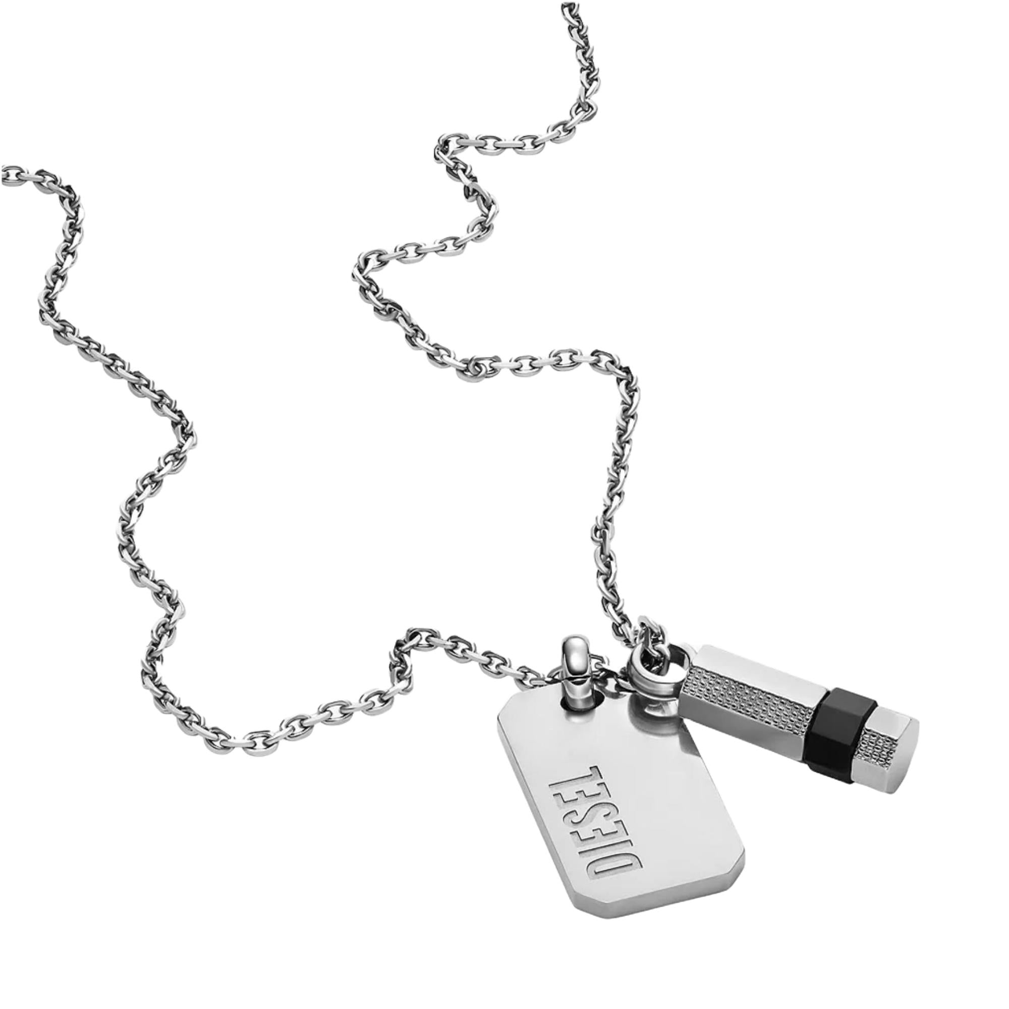 Diesel Double Dog Tag Stainless Steel Pendant Men's Necklace DX1156040