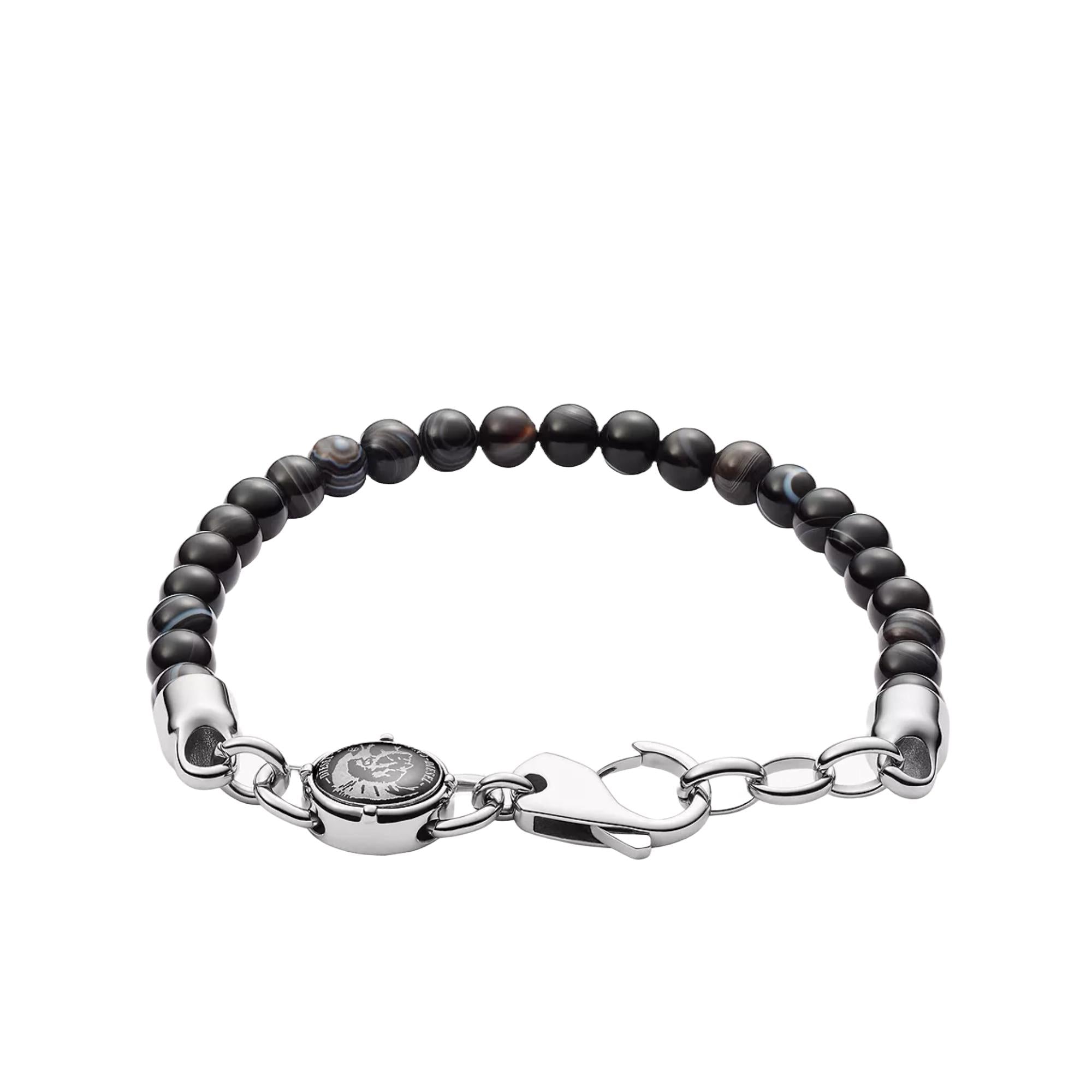 Diesel Beaded Studs Black Leather Men's Bracelet DX0848040