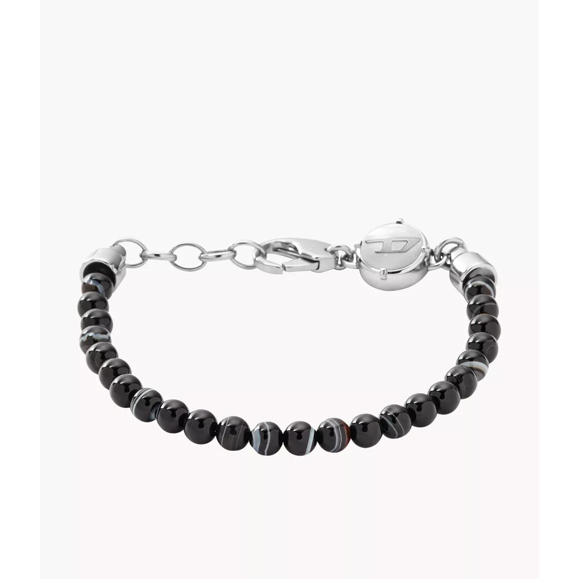 Diesel Beaded Studs Black Leather Men's Bracelet DX0848040