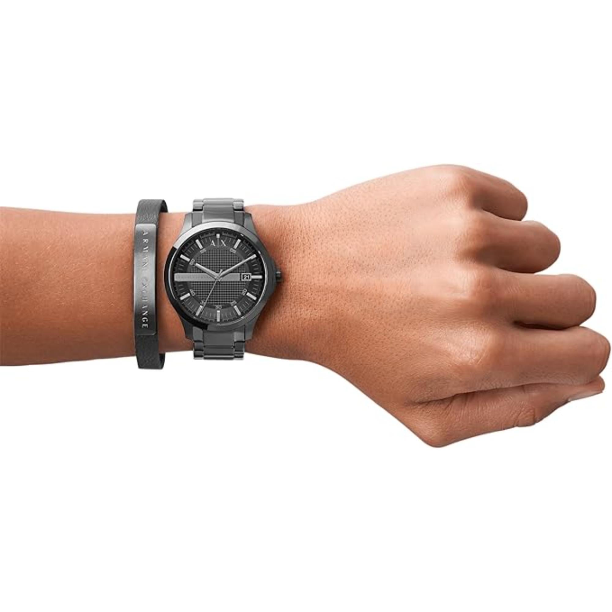 Armani Exchange Black Dial Stainless Steel Strap and Bracelet Gift Set Men’s Watch AX7101