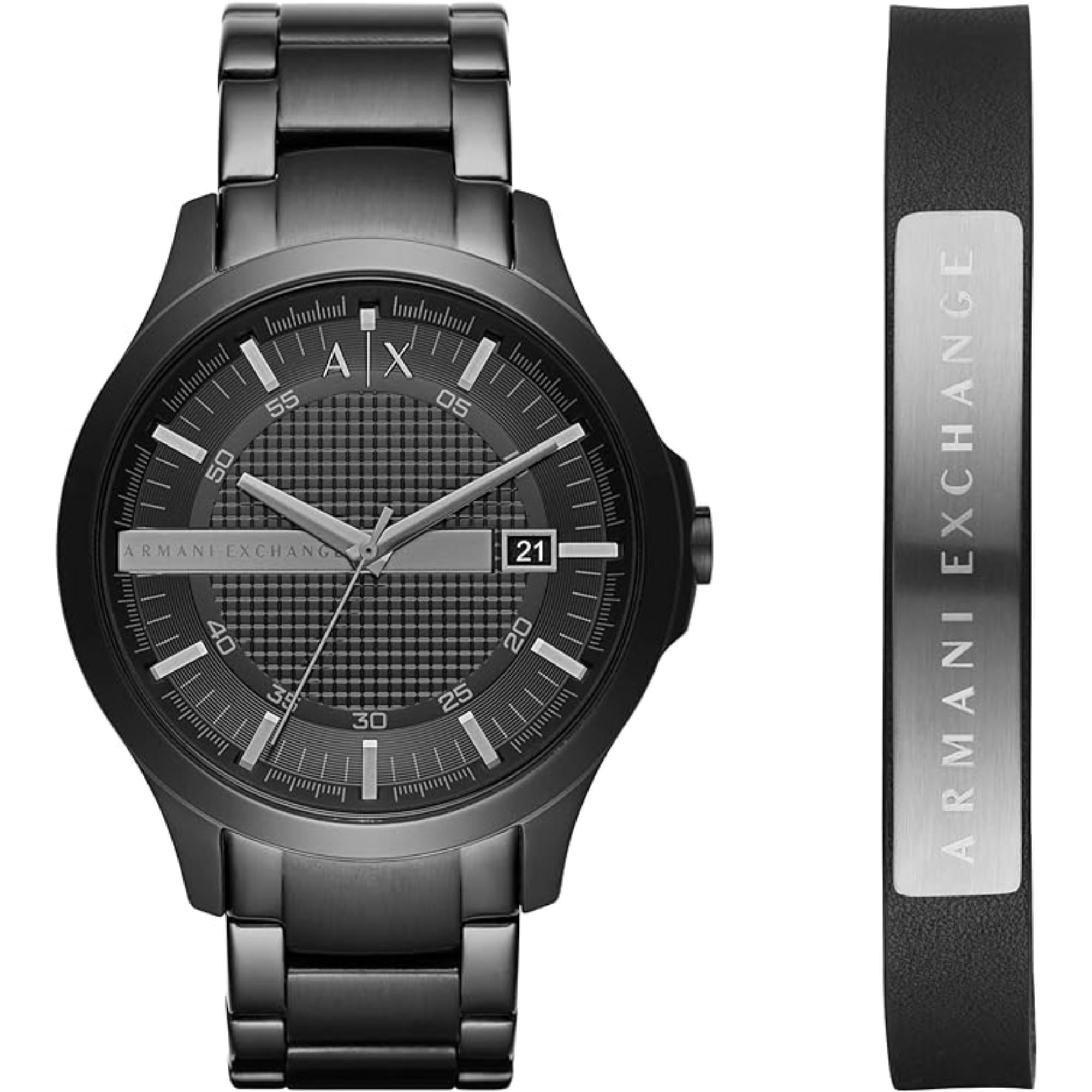Armani Exchange Black Dial Stainless Steel Strap and Bracelet Gift Set Men’s Watch AX7101