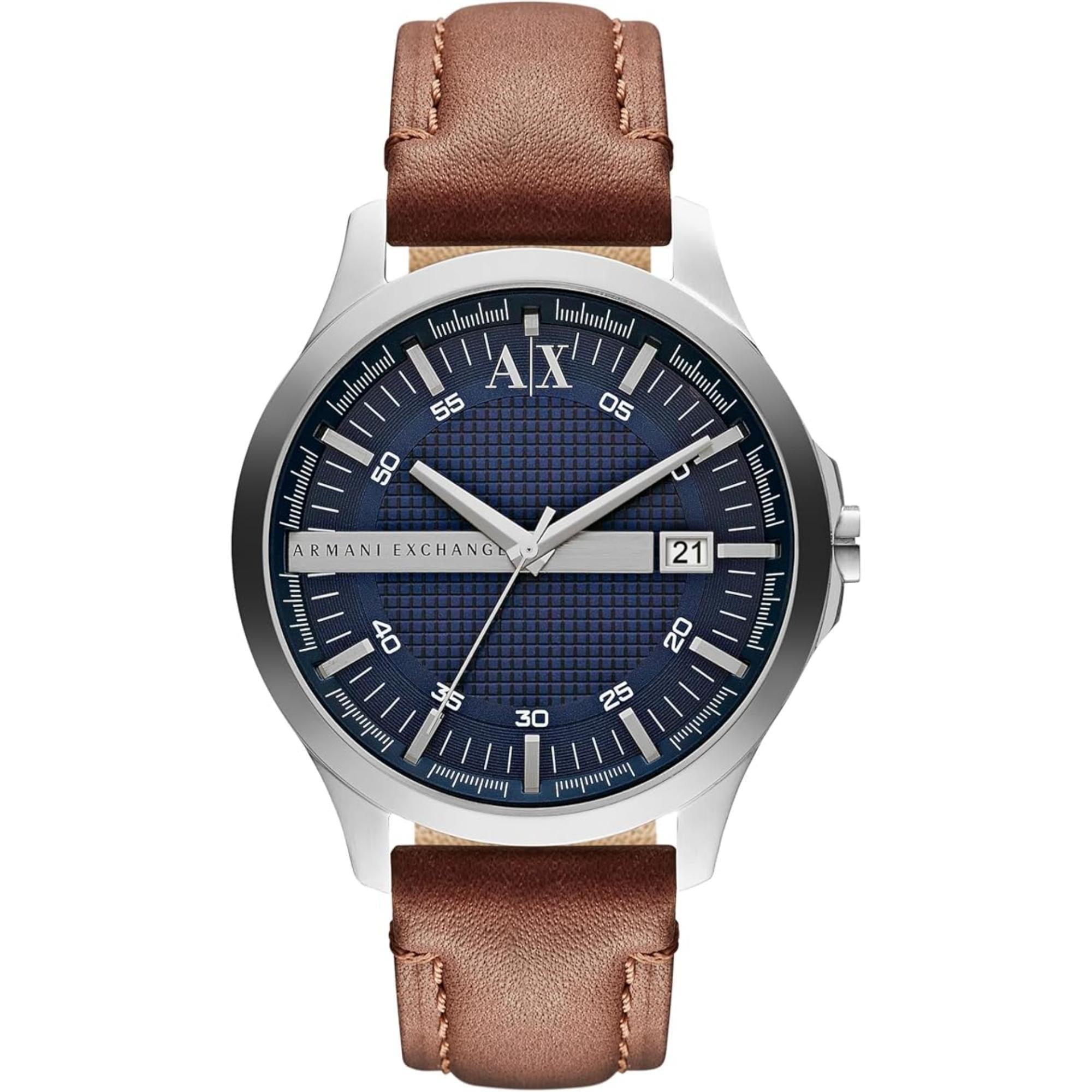 Armani Exchange Date Brown Leather Navy Blue Dial Men's Watch AX2133