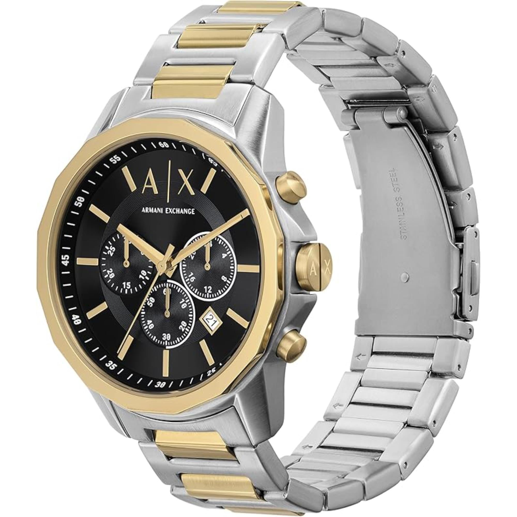 Armani Exchange Banks Chronograph Quartz Black Dial Stainless Steel Strap Men's Watch and Bracelet Set AX7148SET