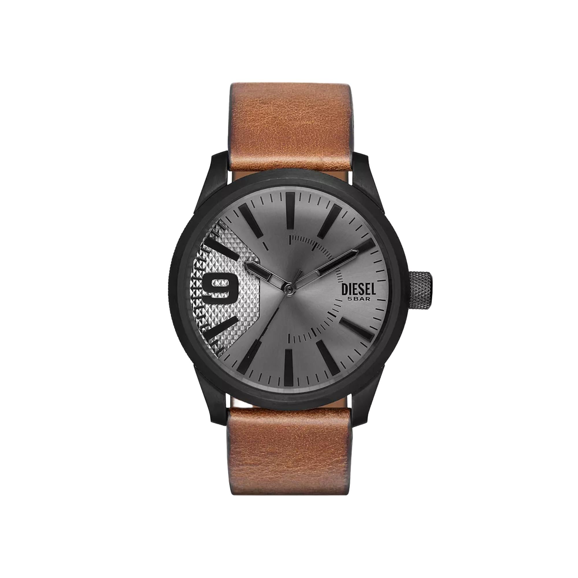 Diesel Rasp Brown Leather Strap Grey Dial Men's Watch DZ1764