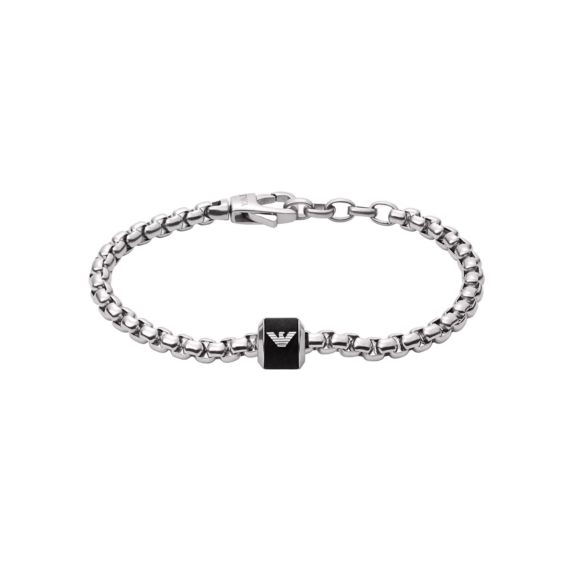 Emporio Armani Black Marble with Polished Metal Accents Chain Bracelet EGS2911040